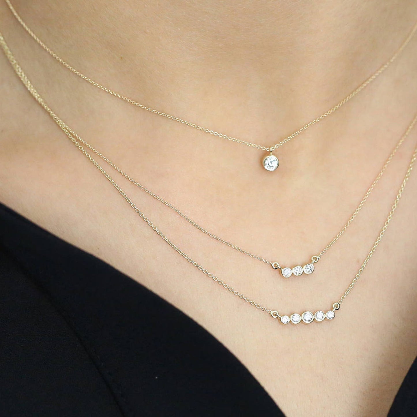 0.10 TCW Round Moissanite Bezel Necklace - farrellouise