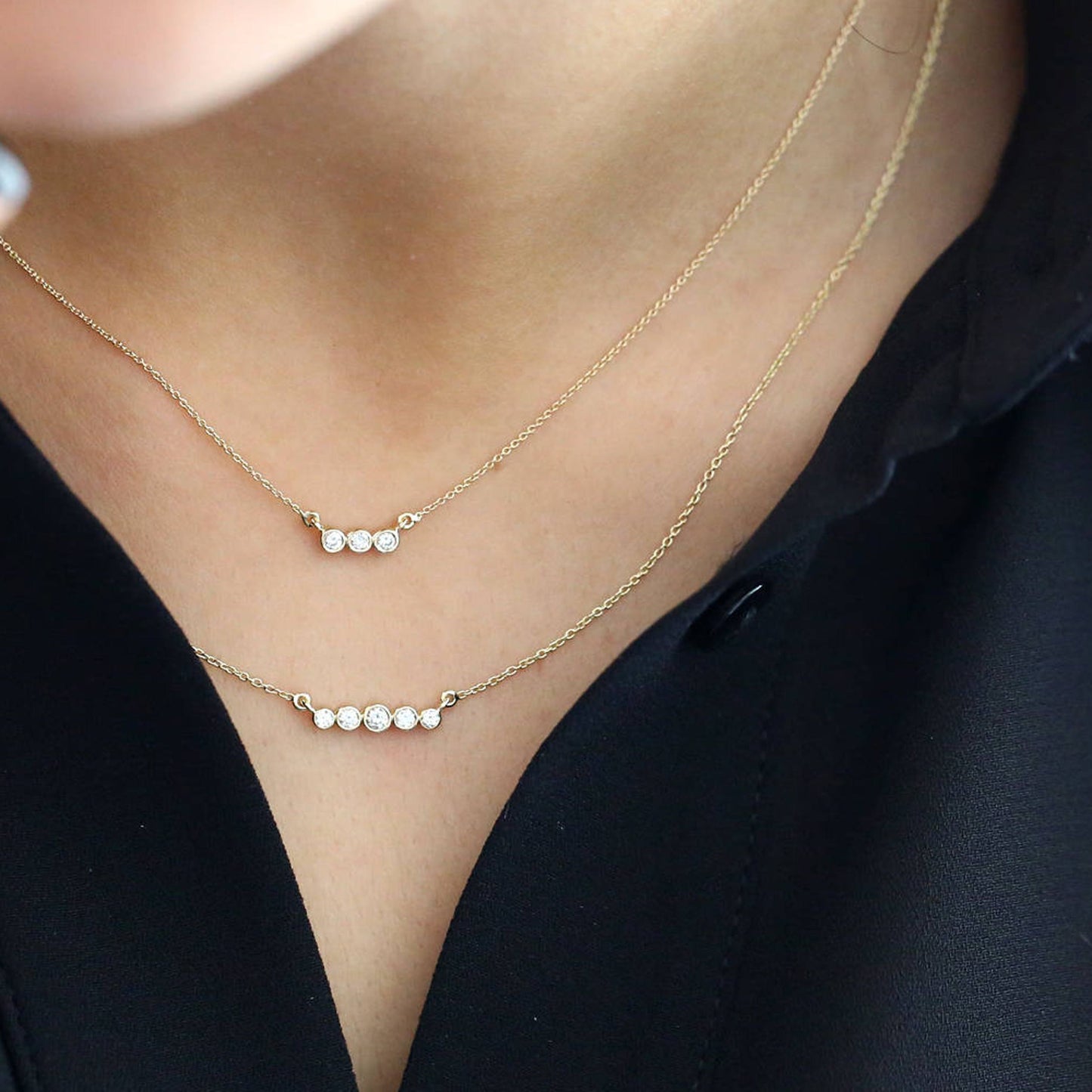 0.10 TCW Round Moissanite Bezel Necklace - farrellouise