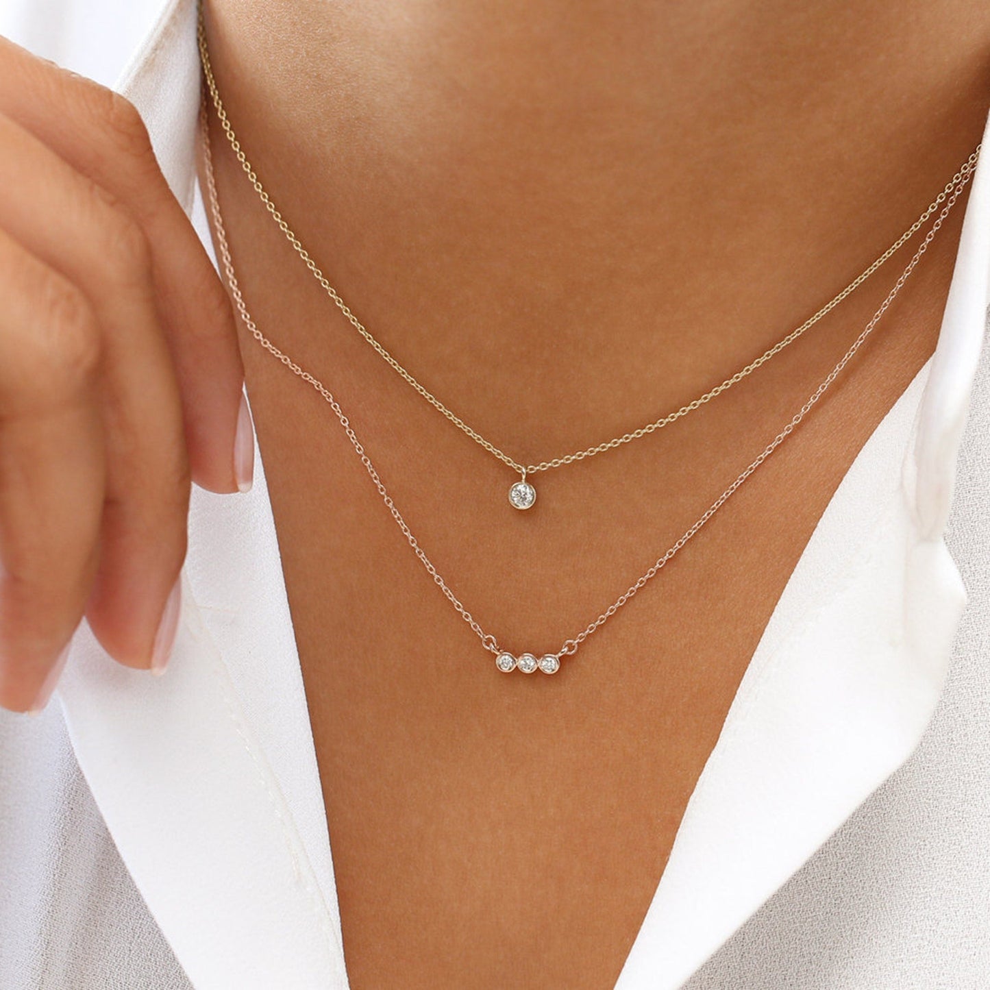 0.10 TCW Round Moissanite Bezel Necklace - farrellouise