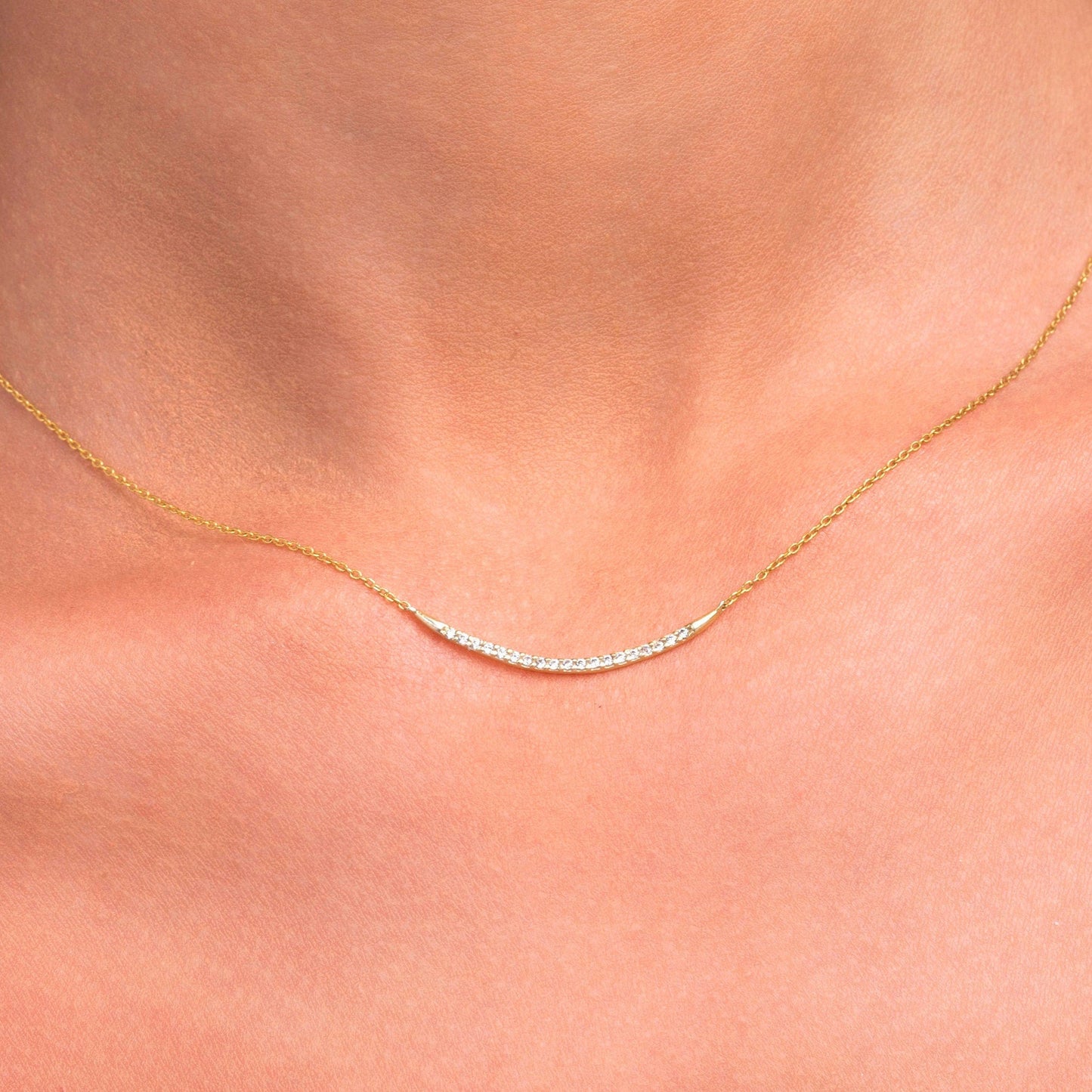 0.18 TCW Round Moissanite Curved Bar Necklace - farrellouise