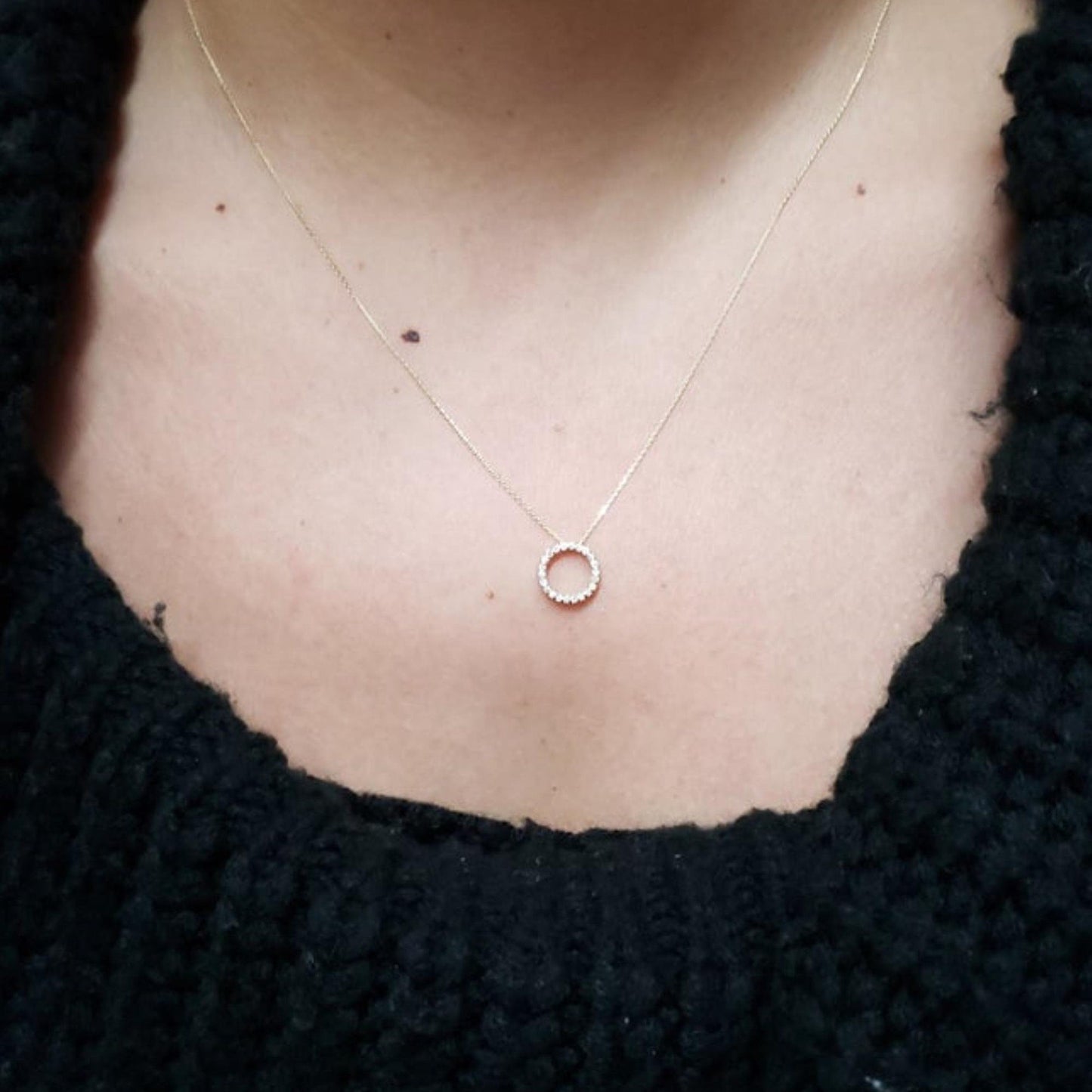 0.13 TCW Round Moissanite Open Circle Necklace for Women - farrellouise