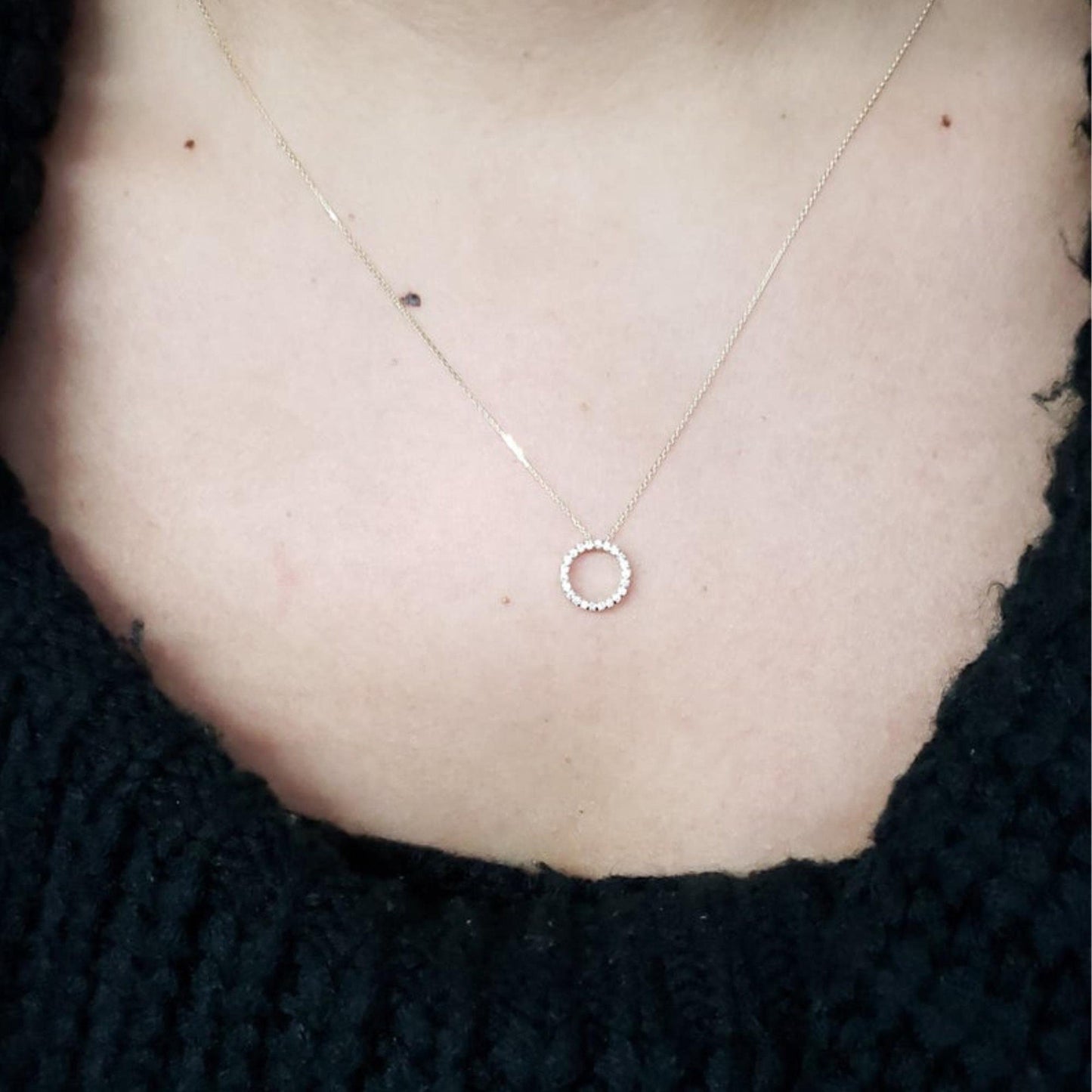 0.13 TCW Round Moissanite Open Circle Necklace for Women - farrellouise