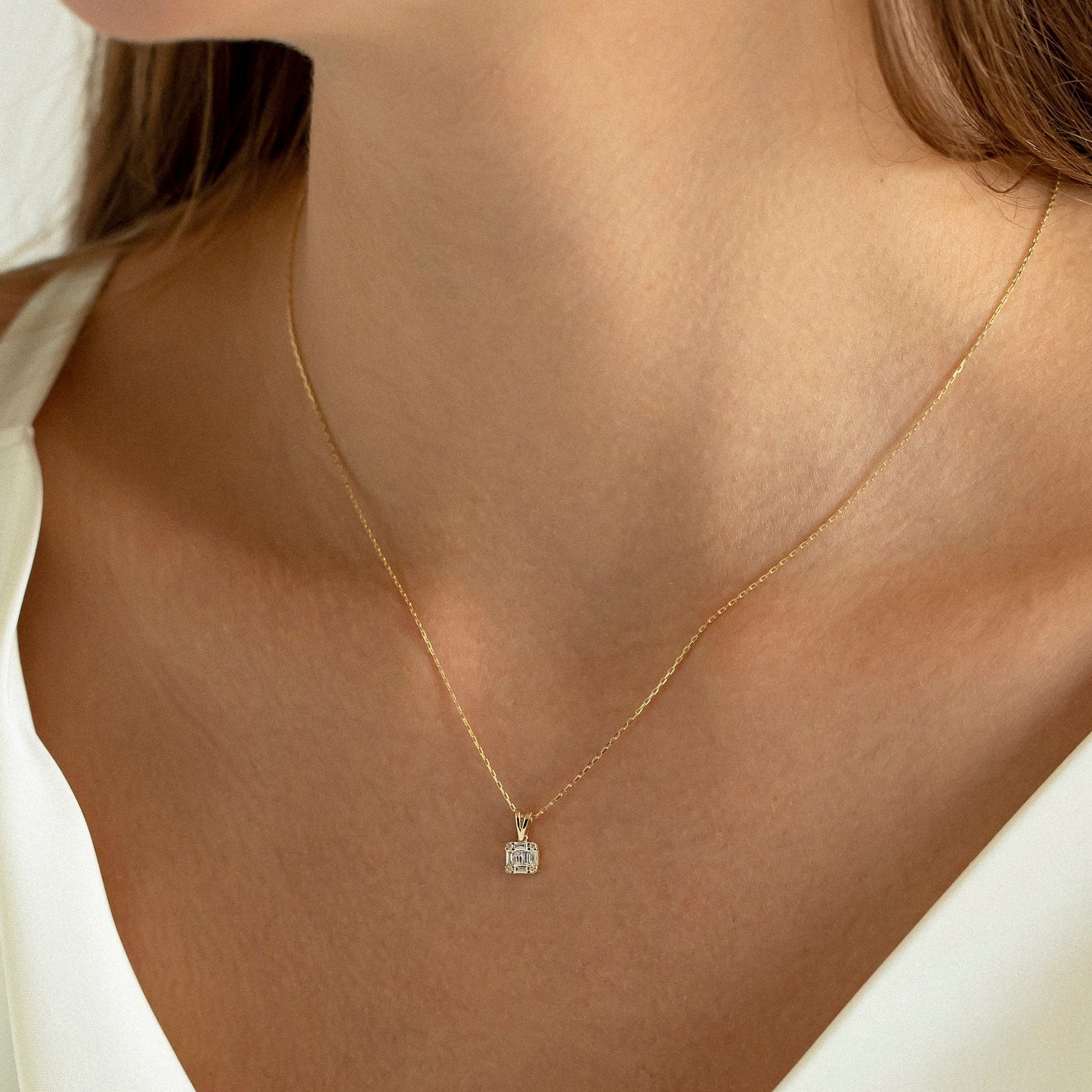 0.18 TCW Round & Baguette Moissanite Square Necklace - farrellouise