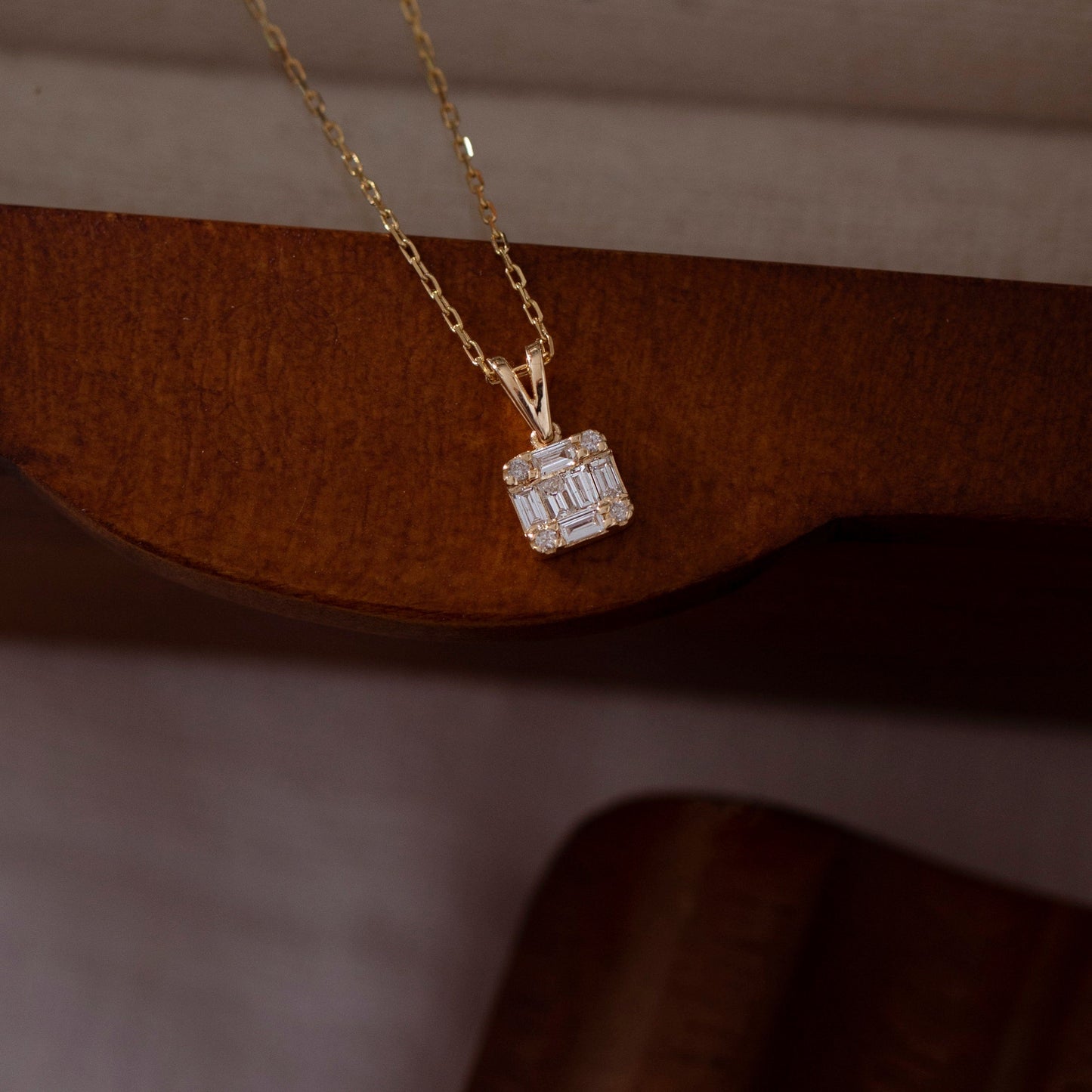 0.18 TCW Round & Baguette Moissanite Square Necklace - farrellouise