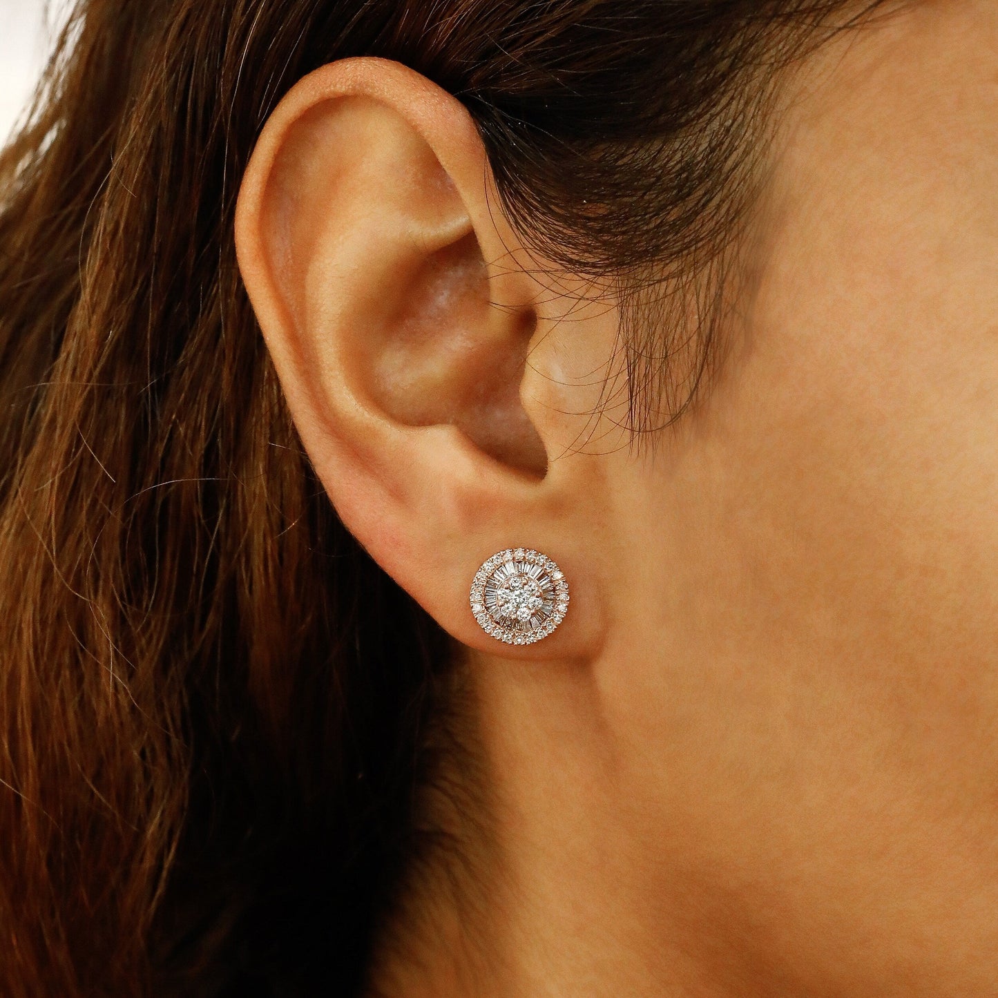 0.83 TCW Round & Baguette Moissanite Diamond Cluster Stud Earrings - farrellouise