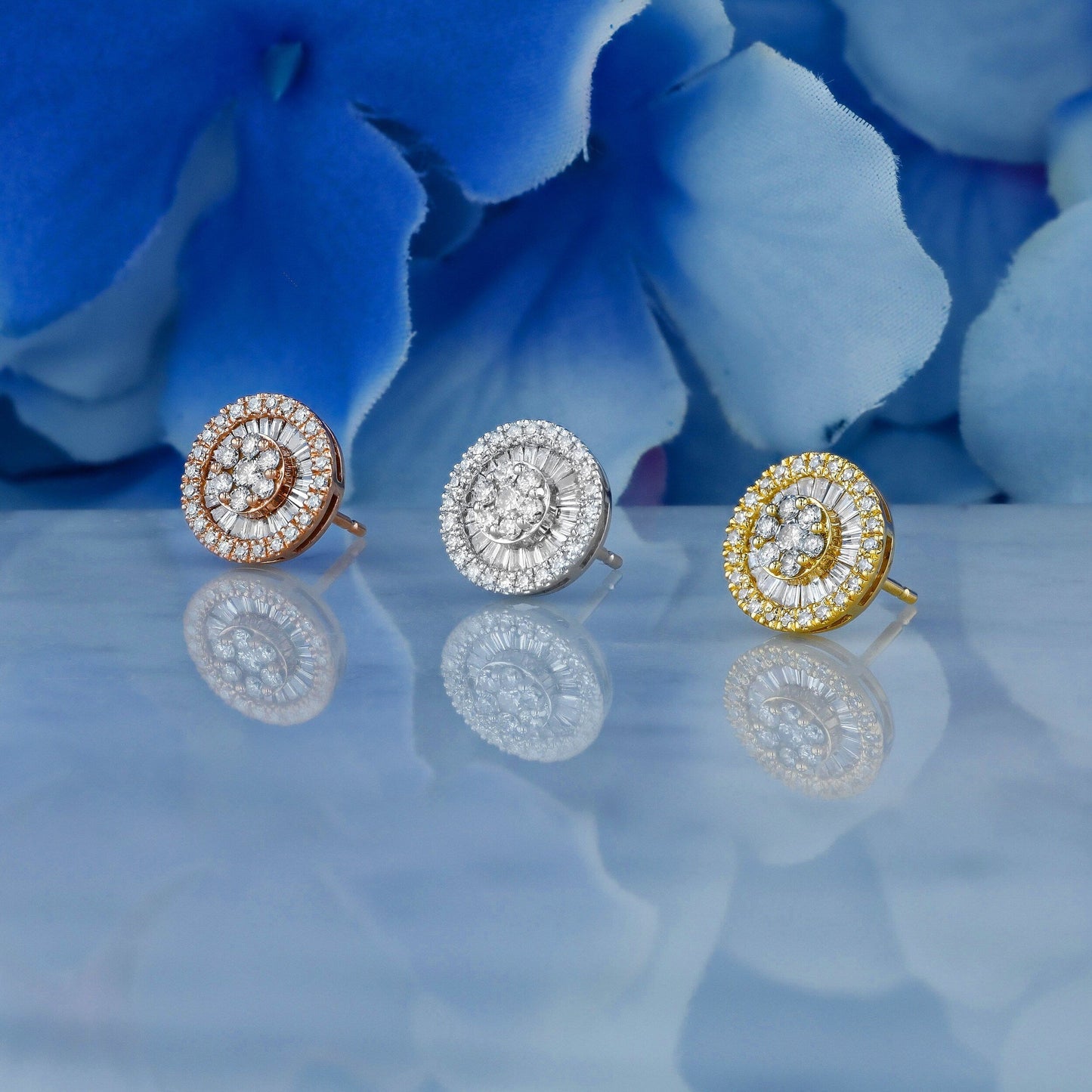 0.83 TCW Round & Baguette Moissanite Diamond Cluster Stud Earrings - farrellouise