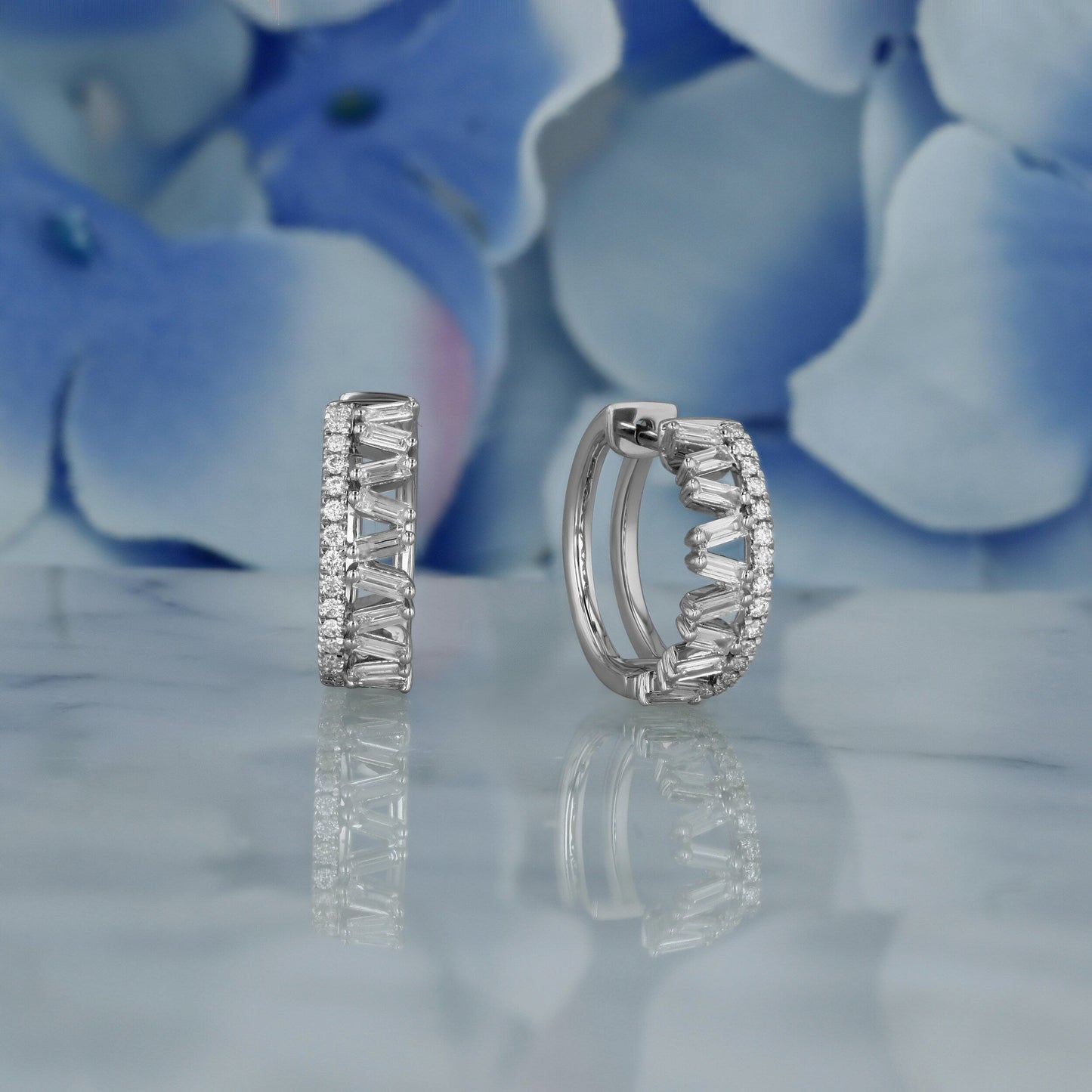 0.81 TCW Round & Baguette Moissanite Diamond Hoop Earrings - farrellouise