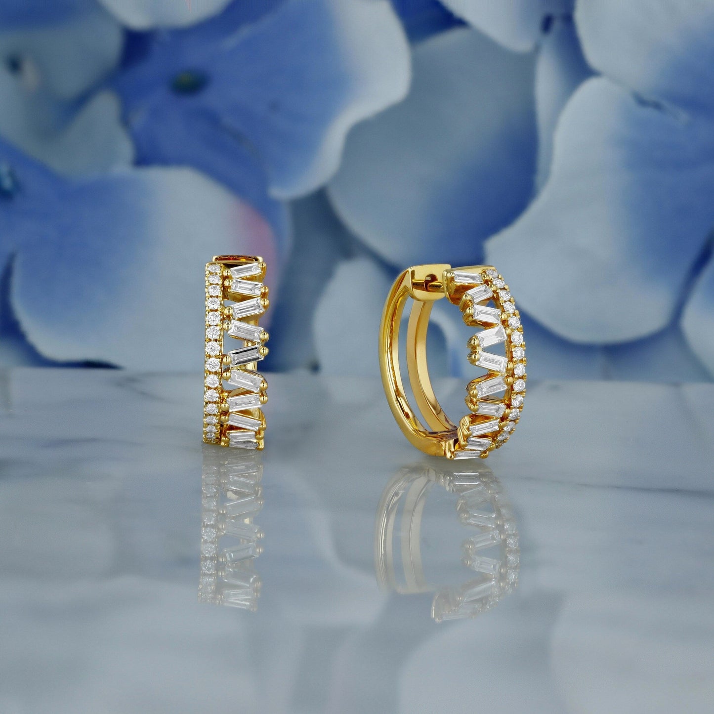 0.81 TCW Round & Baguette Moissanite Diamond Hoop Earrings - farrellouise