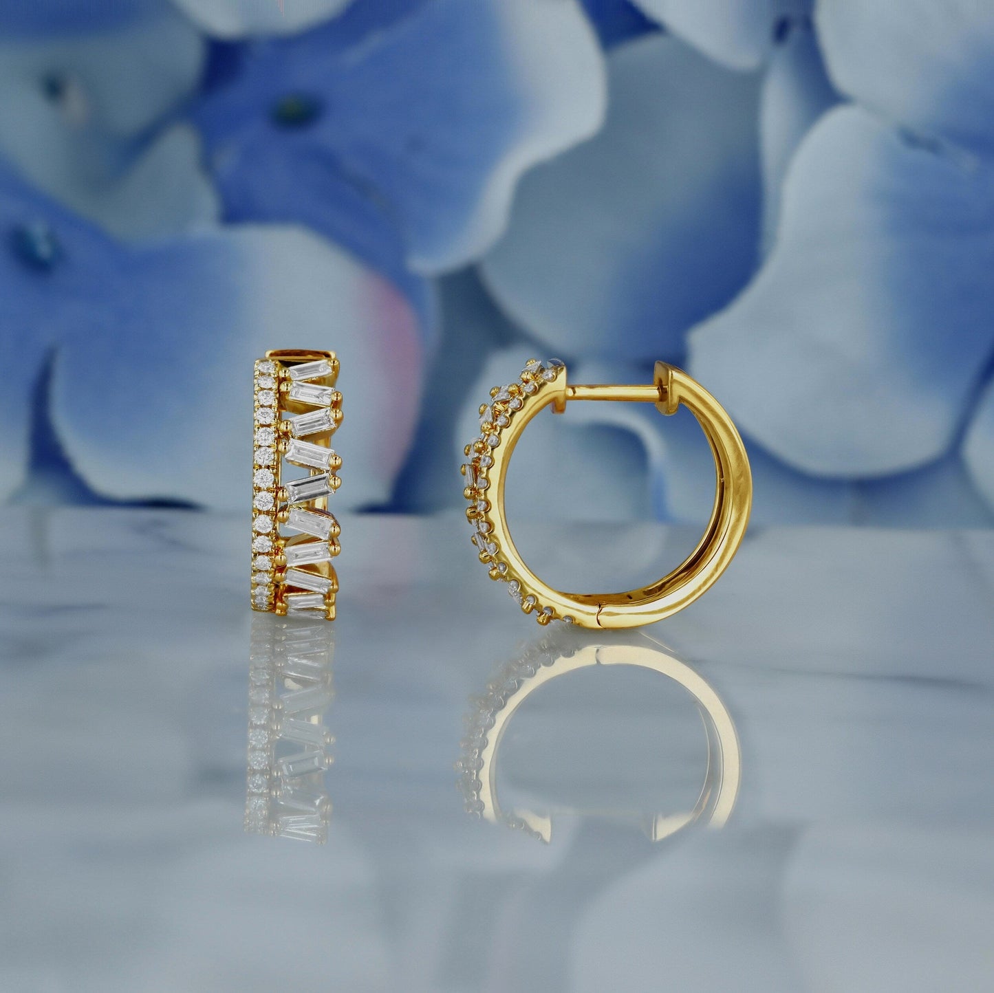 0.81 TCW Round & Baguette Moissanite Diamond Hoop Earrings - farrellouise