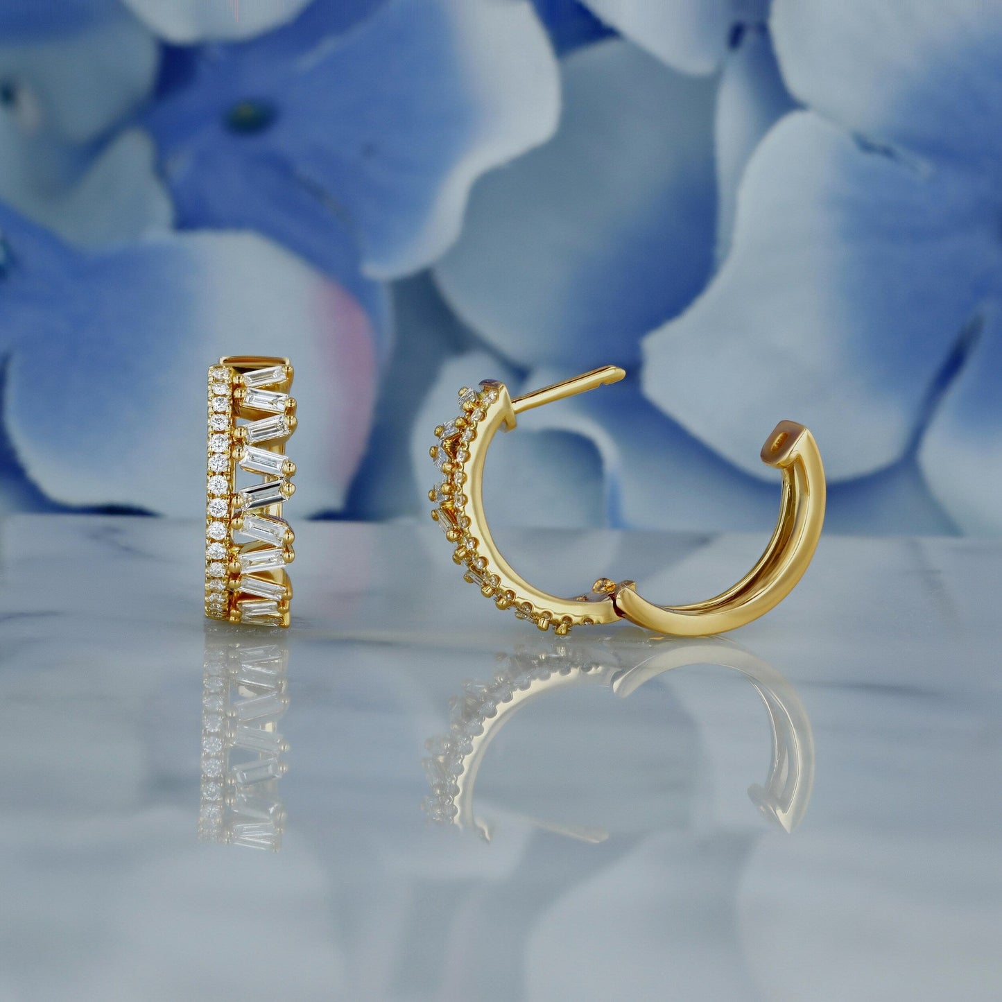 0.81 TCW Round & Baguette Moissanite Diamond Hoop Earrings - farrellouise