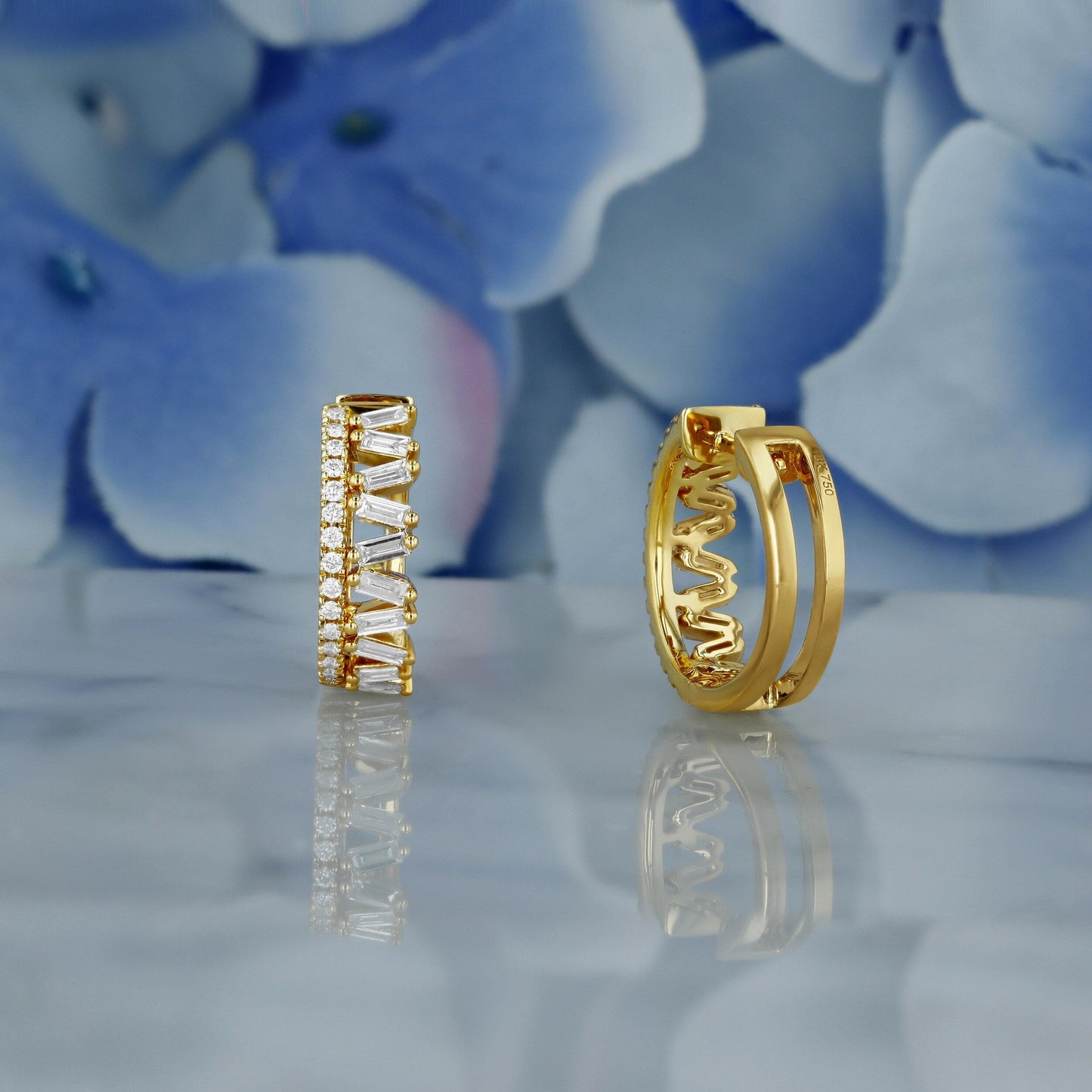 0.81 TCW Round & Baguette Moissanite Diamond Hoop Earrings - farrellouise