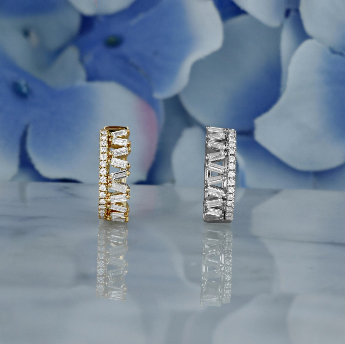 0.81 TCW Round & Baguette Moissanite Diamond Hoop Earrings - farrellouise