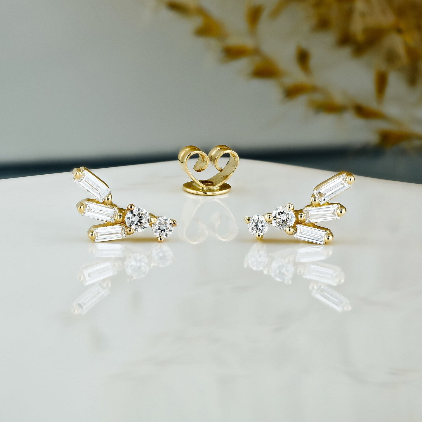 0.23 TCW Round & Baguette Moissanite Diamond Cluster Earrings - farrellouise