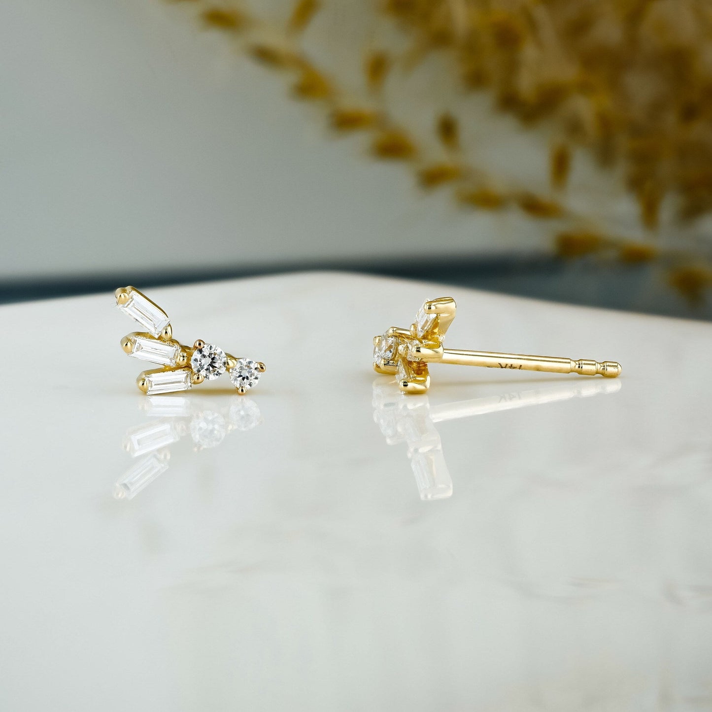 0.23 TCW Round & Baguette Moissanite Diamond Cluster Earrings - farrellouise