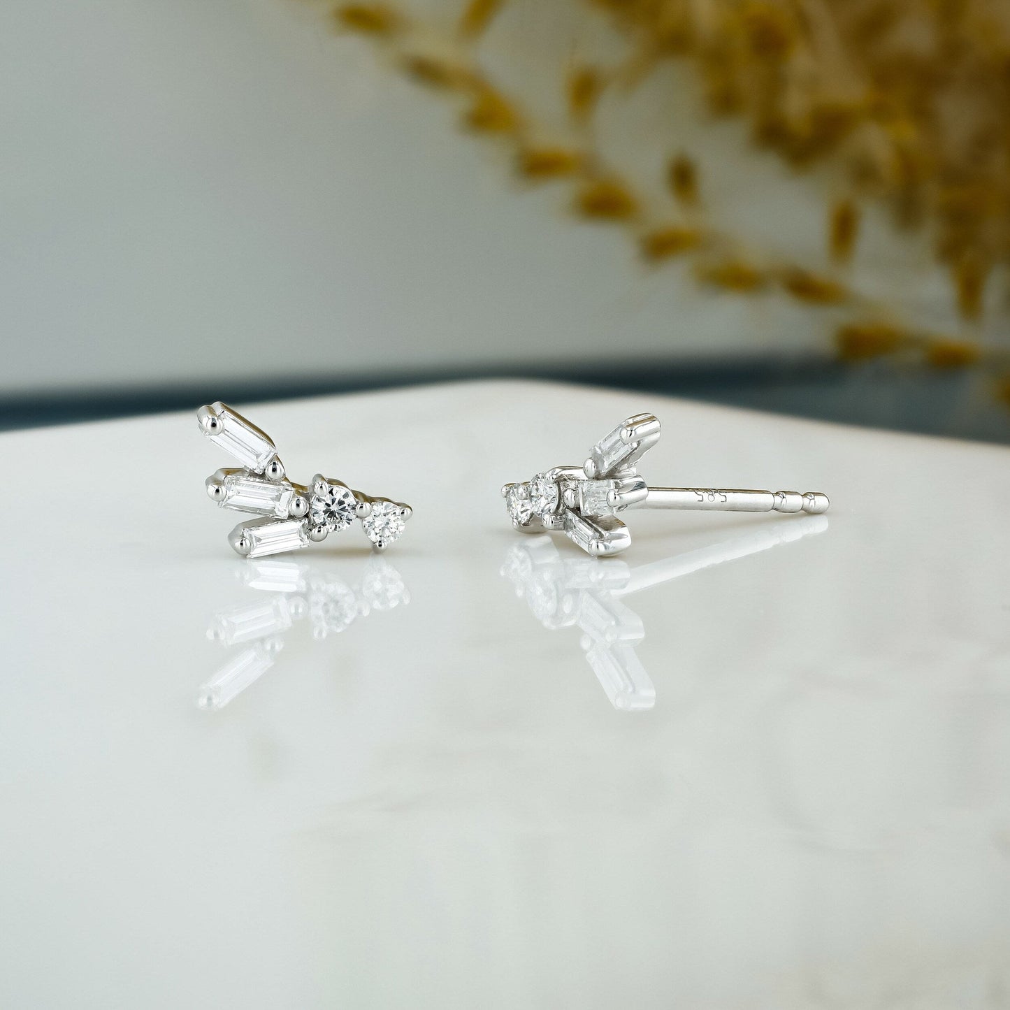 0.23 TCW Round & Baguette Moissanite Diamond Cluster Earrings - farrellouise