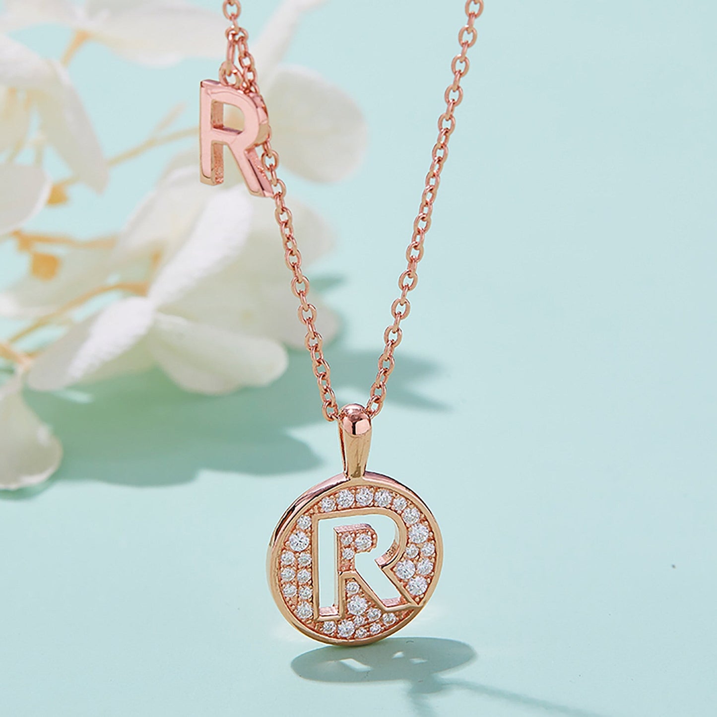 Customized "R" Letter Moissanite Diamond Necklace - farrellouise