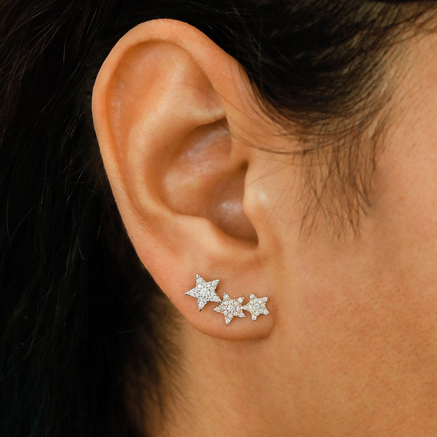 0.45 TCW Round Moissanite Diamond Trio Ear Crawler Earrings - farrellouise