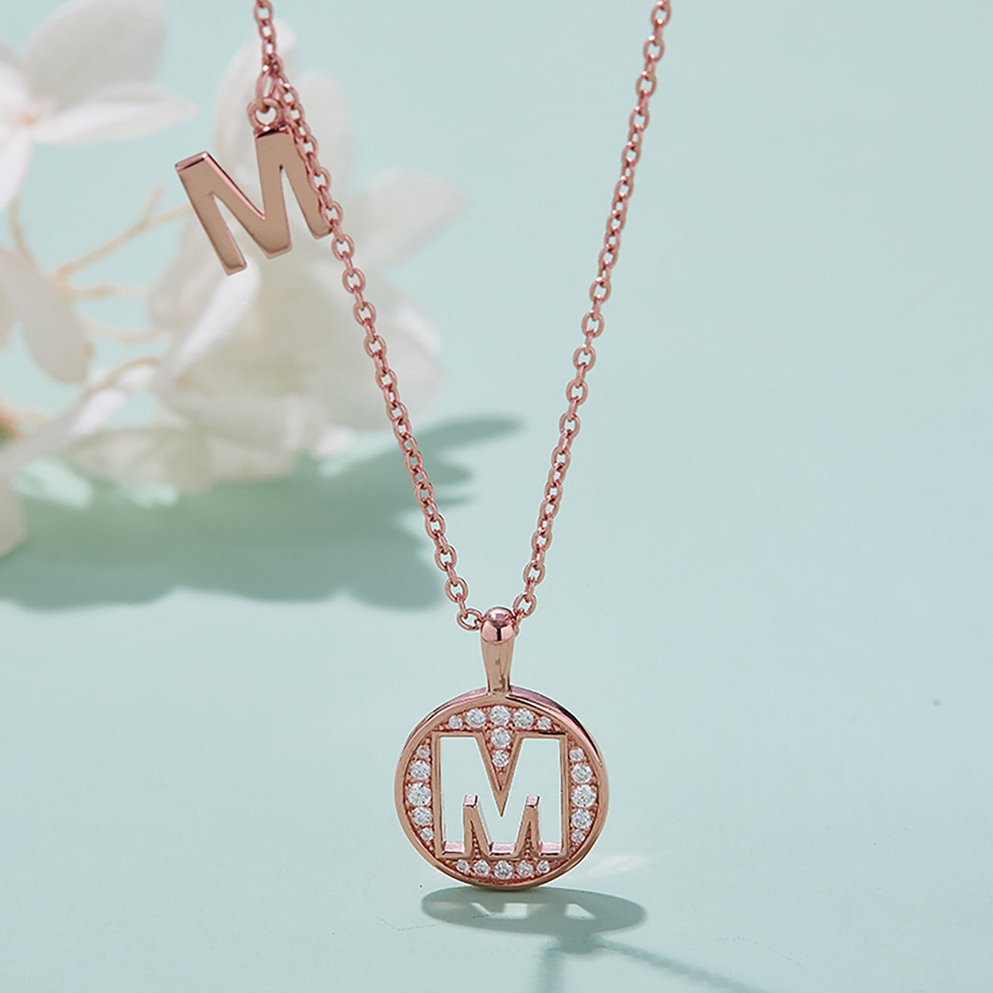 Customized "M" Letter Moissanite Diamond Necklace - farrellouise