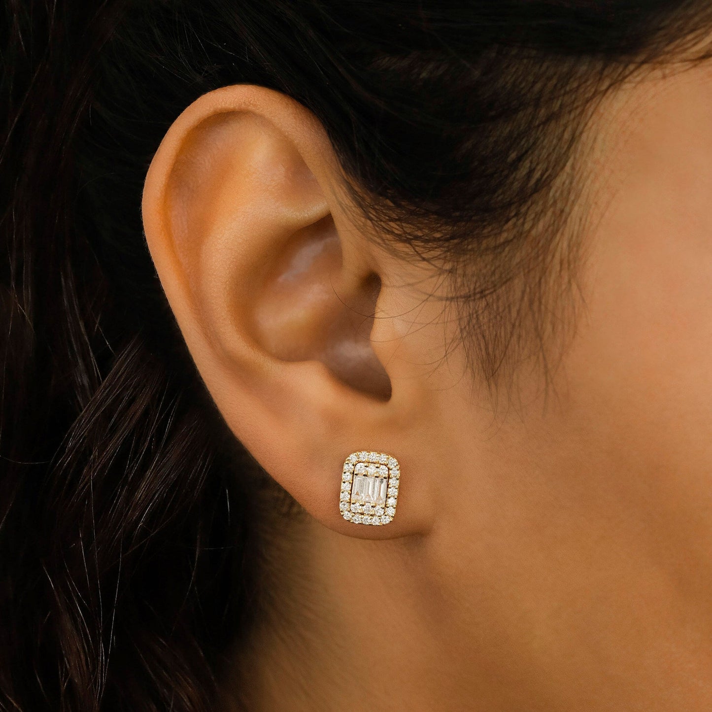 0.93 TCW Round & Baguette Moissanite Diamond Stud Earrings - farrellouise