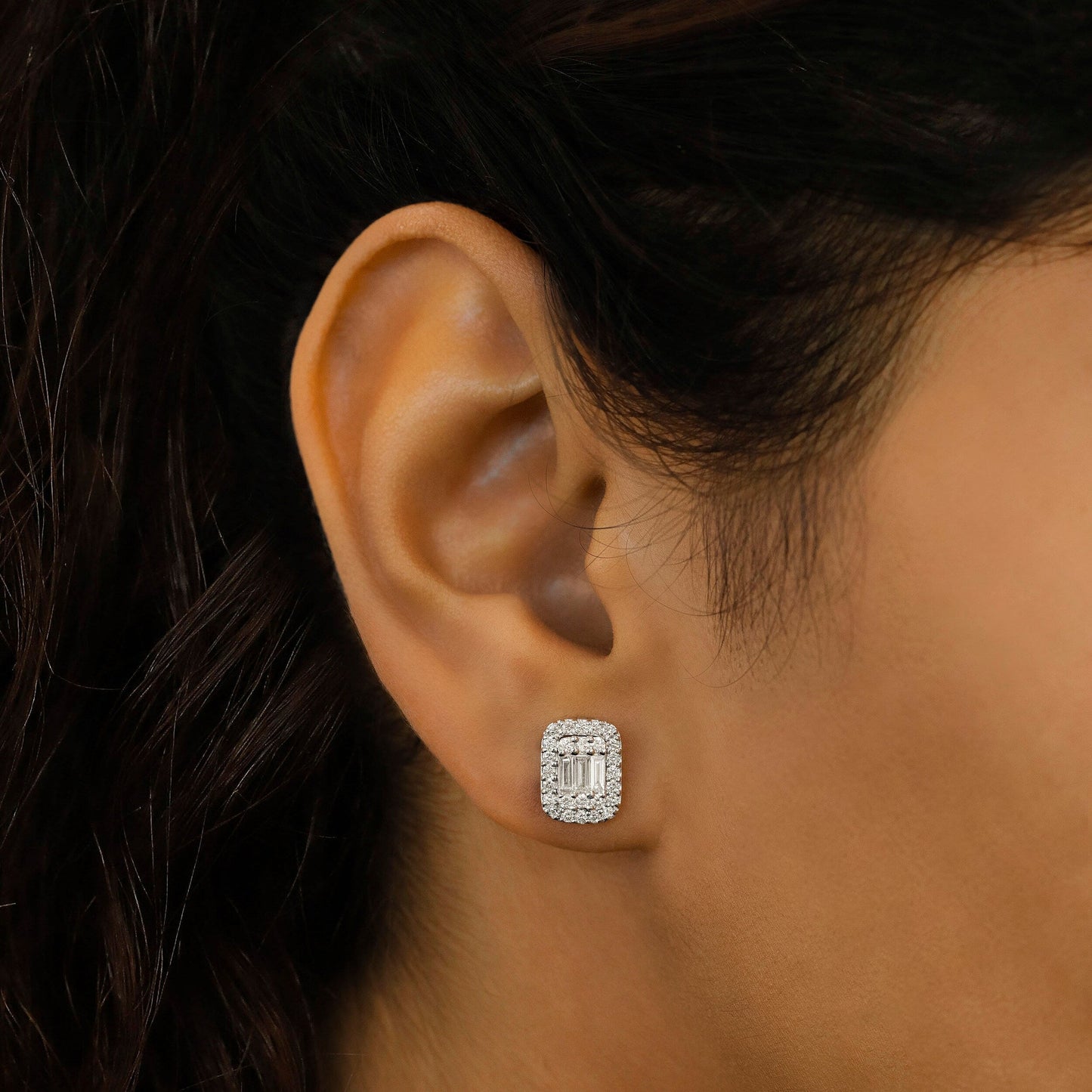 0.93 TCW Round & Baguette Moissanite Diamond Stud Earrings - farrellouise