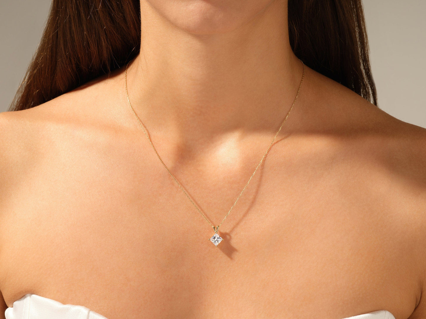 1.0 CT Princess Moissanite Diamond Solitaire Necklace - farrellouise