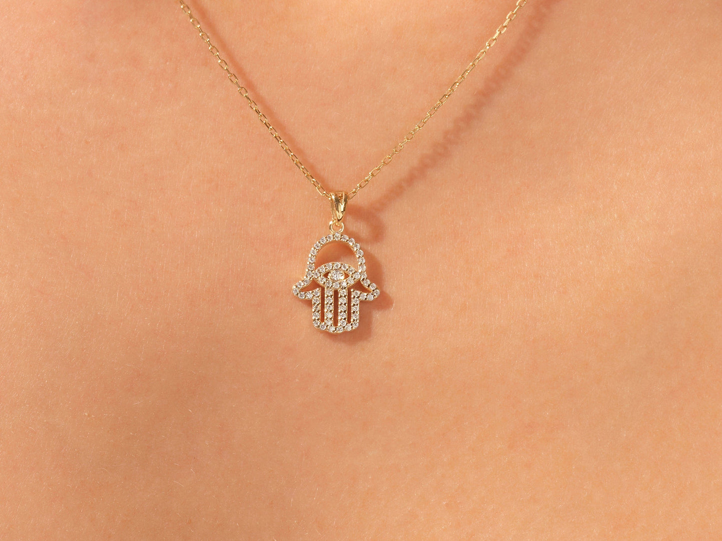 0.31 TCW Round Moissanite Diamond Hamsa Necklace - farrellouise