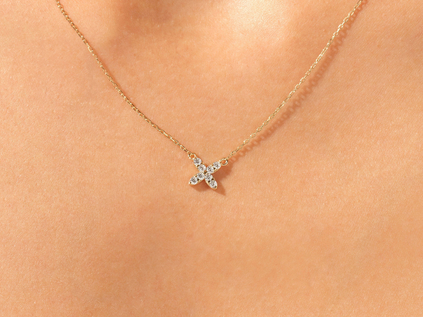 0.24 TCW Round Moissanite Diamond Clover Necklace - farrellouise