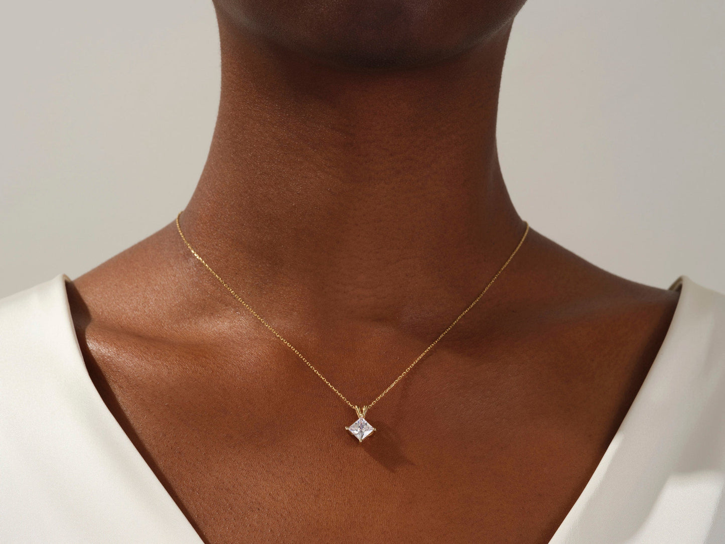1.0 CT Princess Moissanite Diamond Solitaire Necklace - farrellouise