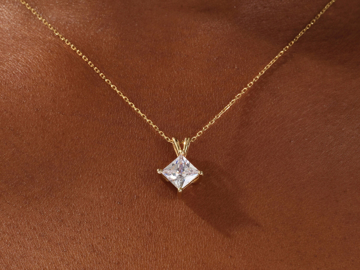 1.0 CT Princess Moissanite Diamond Solitaire Necklace - farrellouise