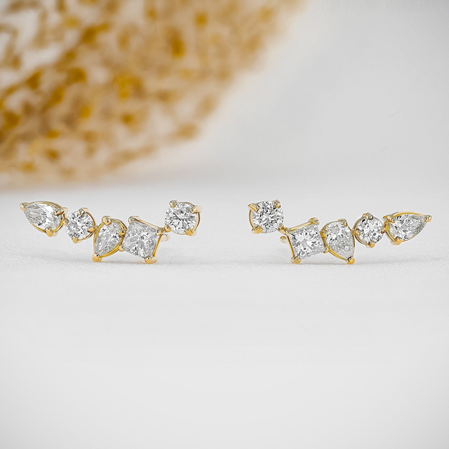 1.28 TCW Round, Princess & Pear Moissanite Diamond Ear Crawler Earrings - farrellouise