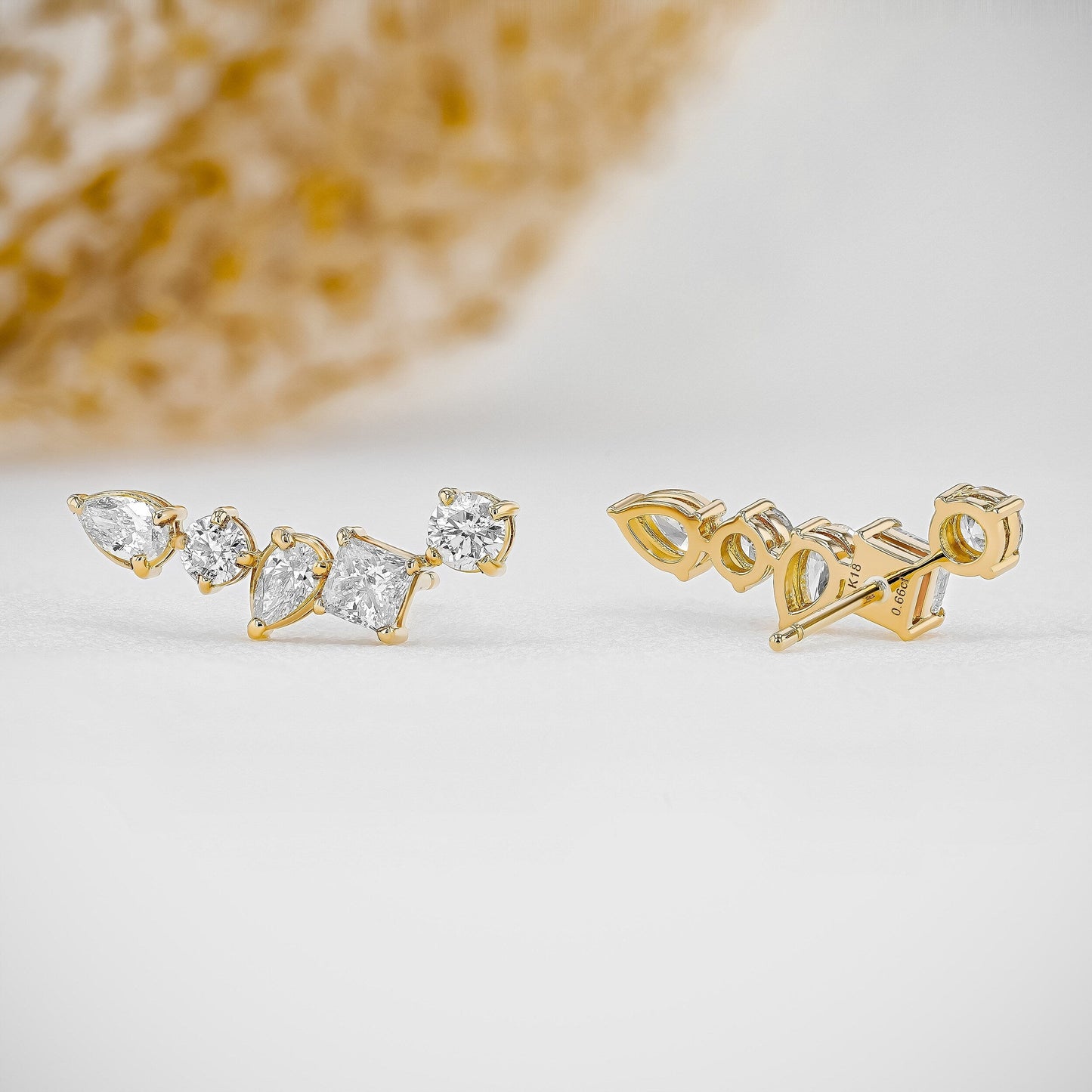 1.28 TCW Round, Princess & Pear Moissanite Diamond Ear Crawler Earrings - farrellouise