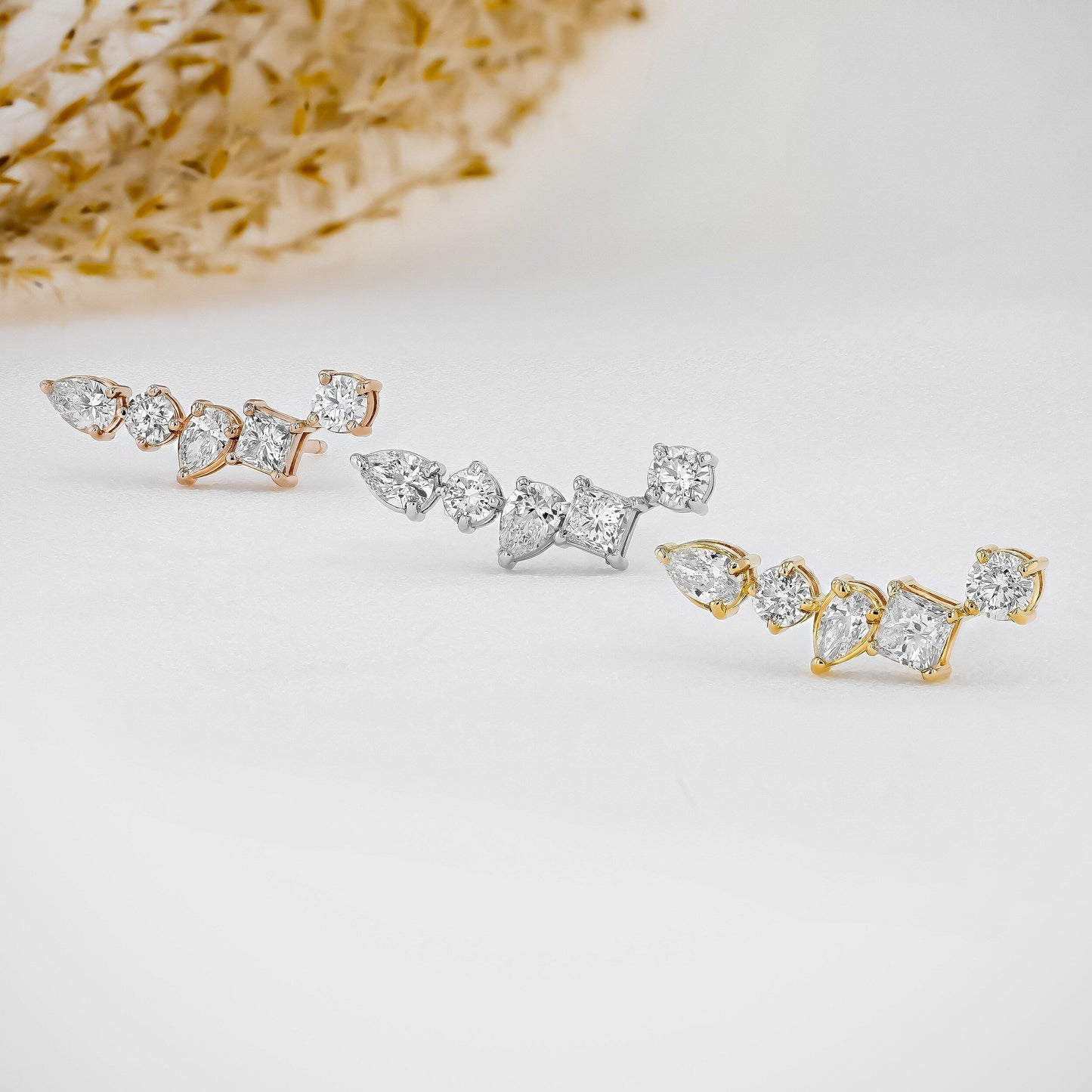 1.28 TCW Round, Princess & Pear Moissanite Diamond Ear Crawler Earrings - farrellouise