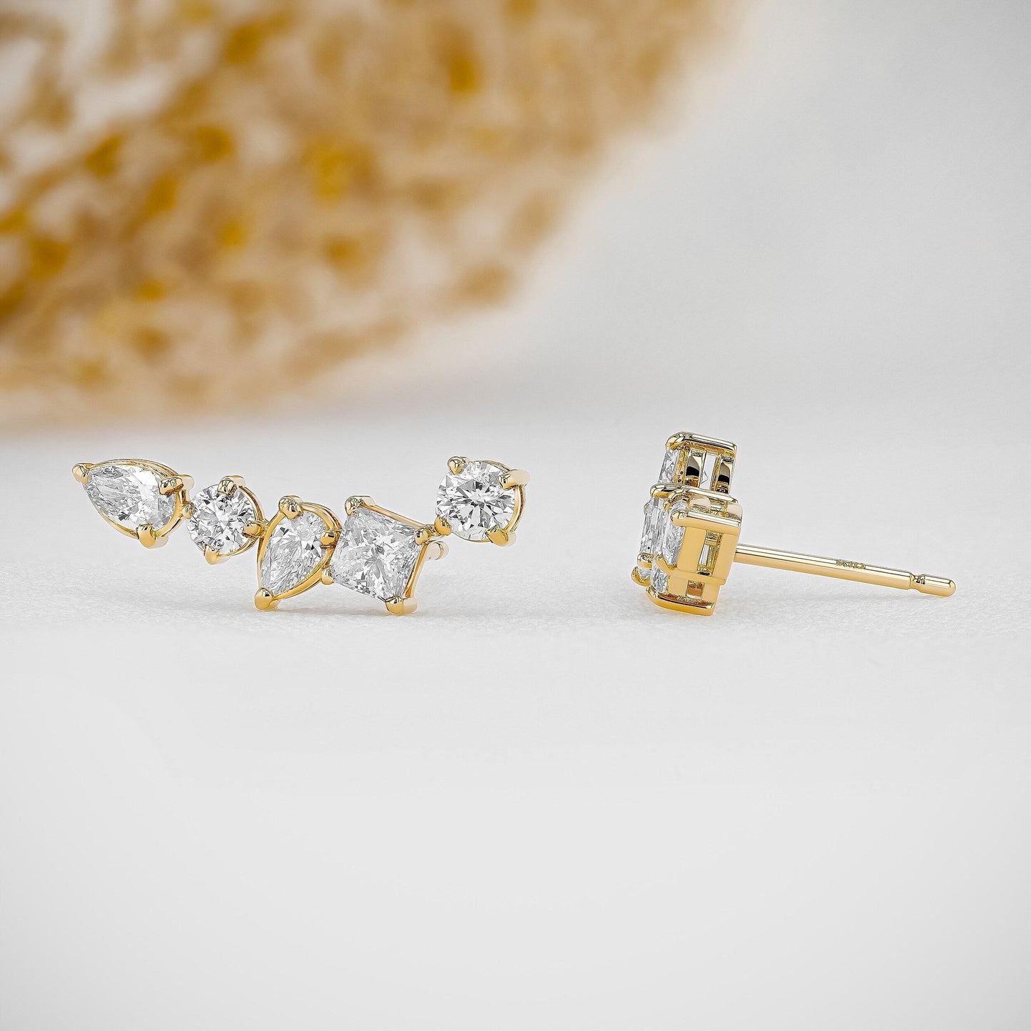 1.28 TCW Round, Princess & Pear Moissanite Diamond Ear Crawler Earrings - farrellouise