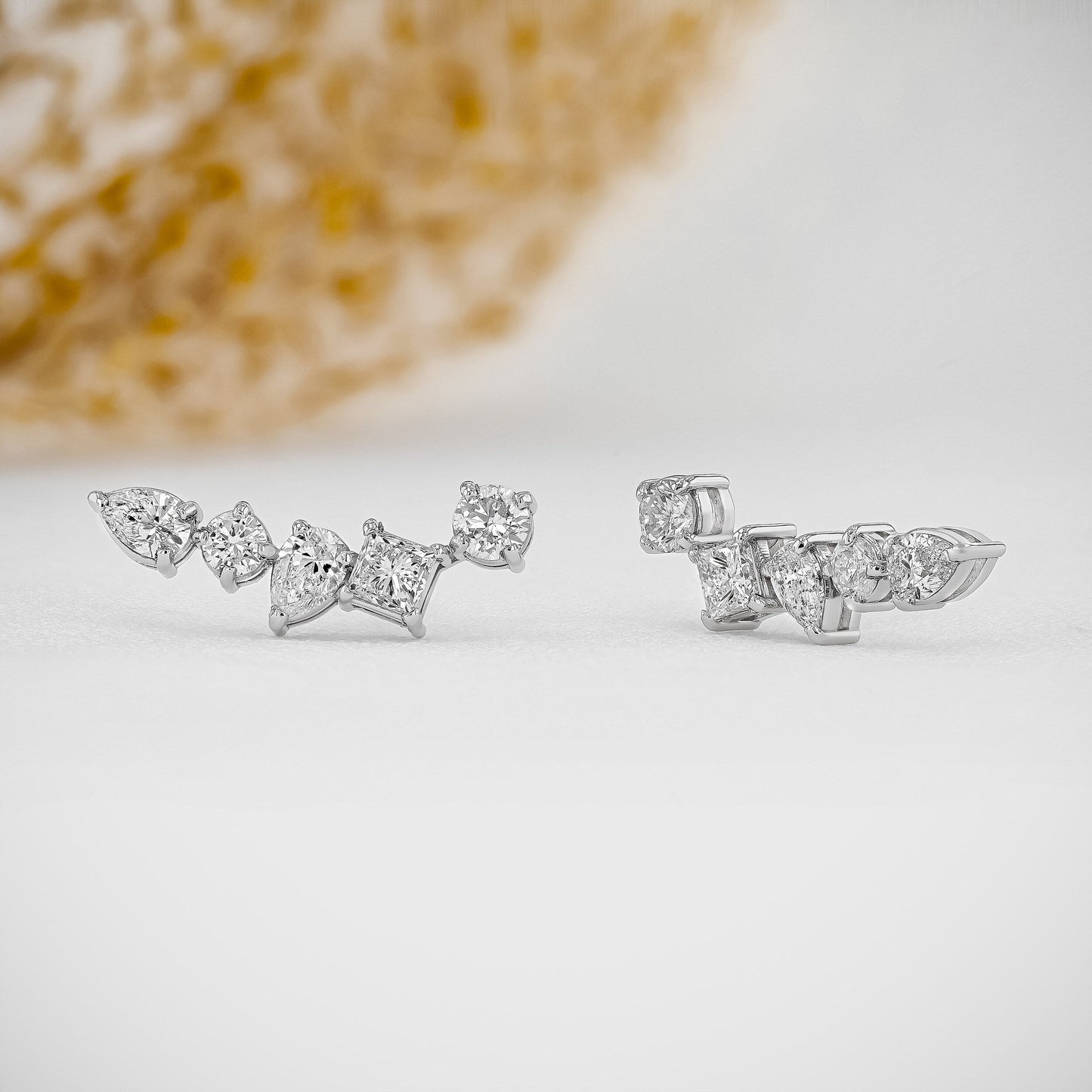 1.28 TCW Round, Princess & Pear Moissanite Diamond Ear Crawler Earrings - farrellouise