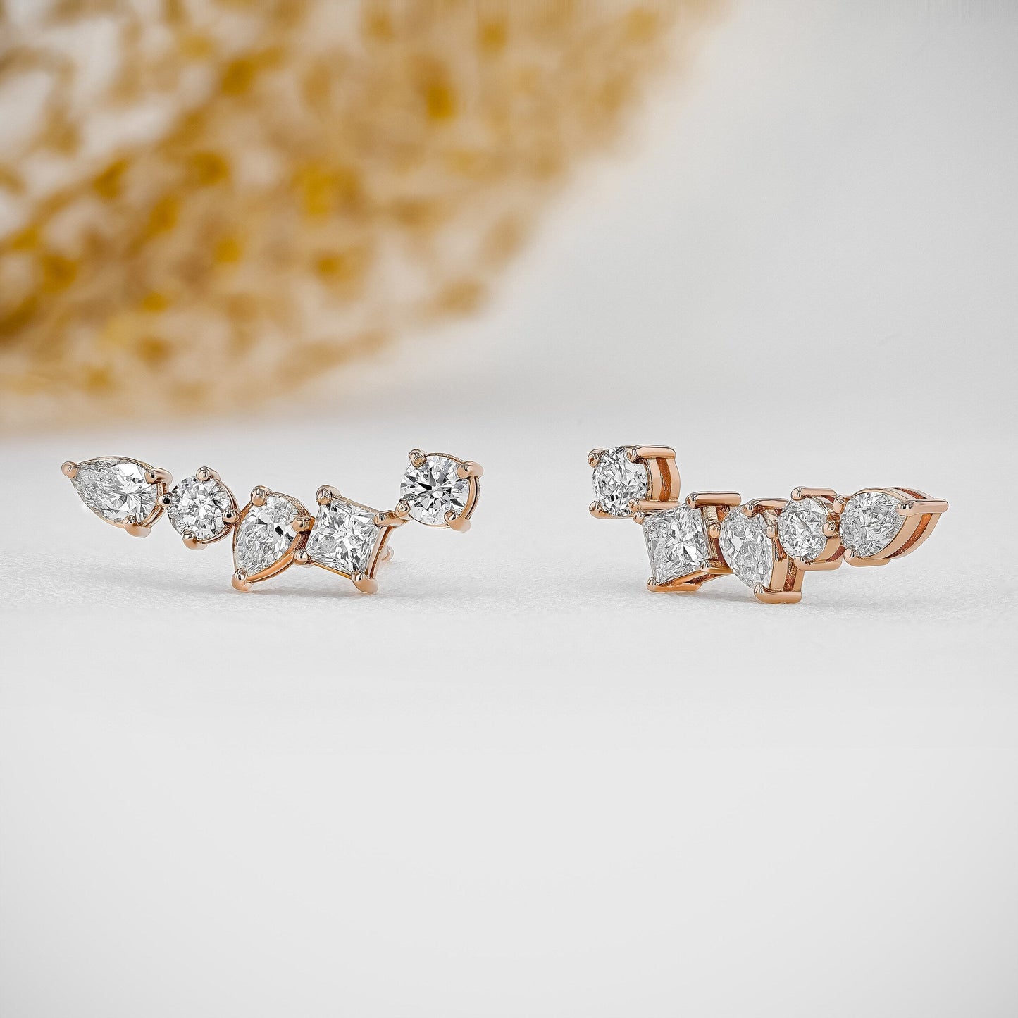 1.28 TCW Round, Princess & Pear Moissanite Diamond Ear Crawler Earrings - farrellouise