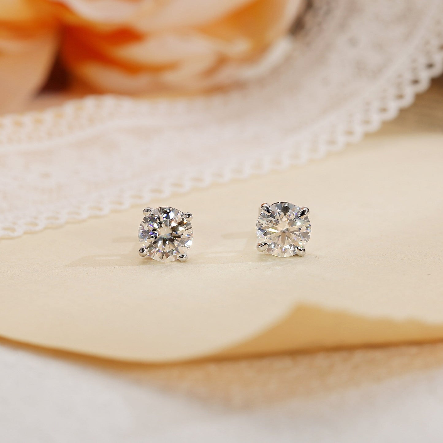 2.0 TCW Round Moissanite Diamond Solitaire Stud Earrings - farrellouise