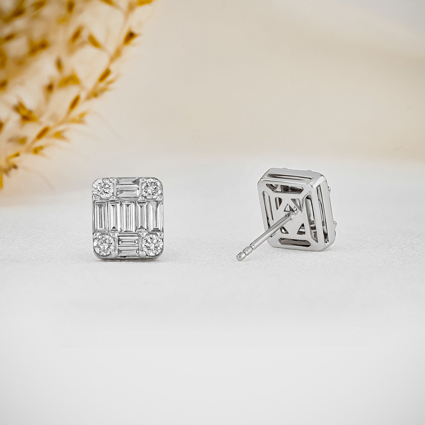 0.99 TCW Baguette & Round Moissanite Diamond Stud Earrings - farrellouise