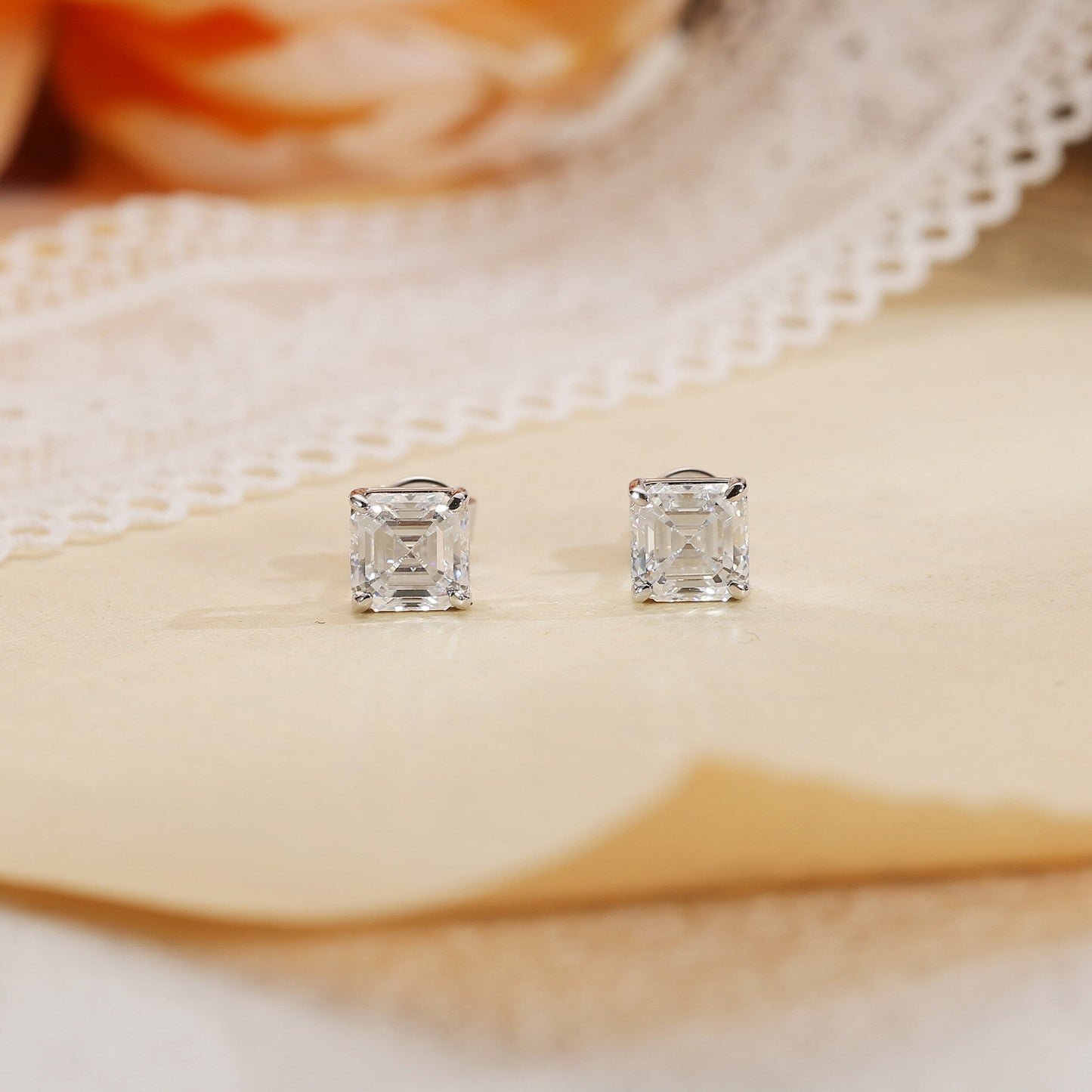 2.0 TCW Asscher Moissanite Diamond Solitaire Stud Earrings - farrellouise