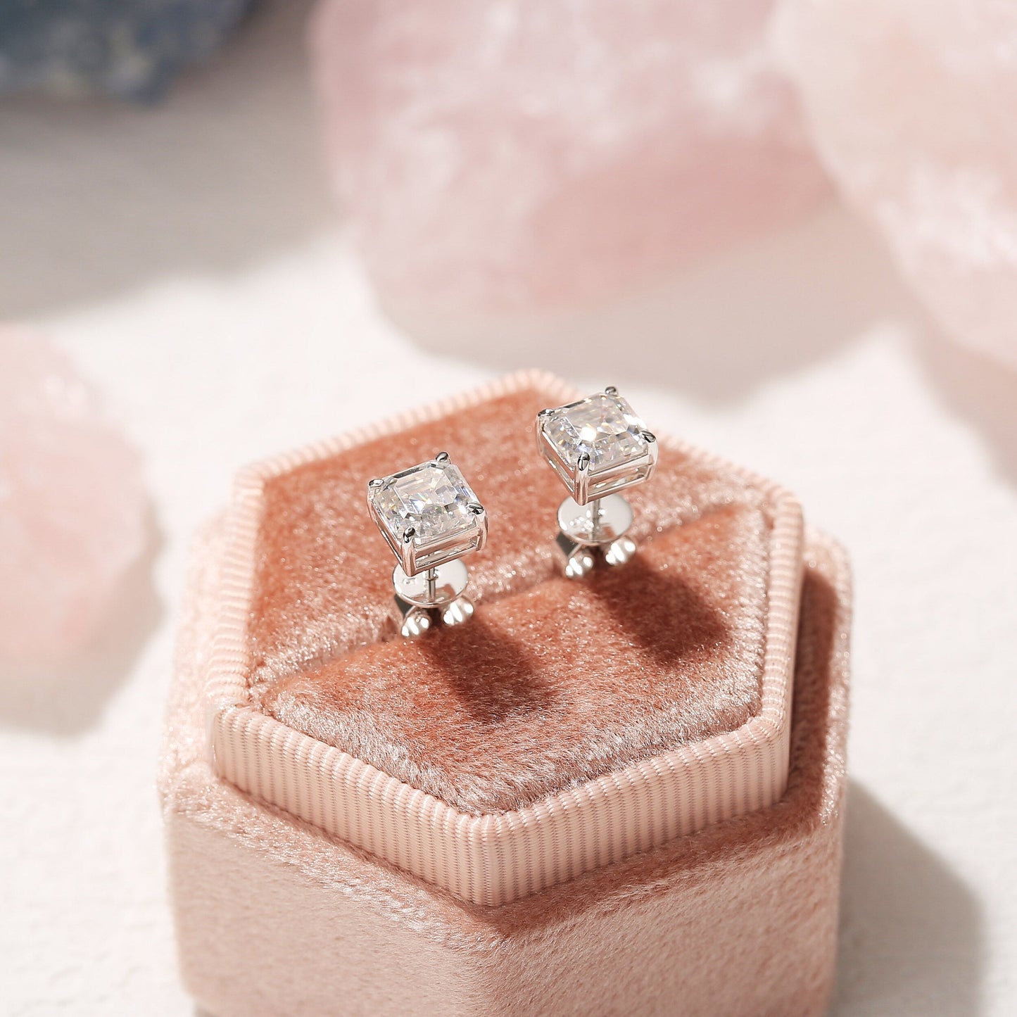 2.0 TCW Asscher Moissanite Diamond Solitaire Stud Earrings - farrellouise