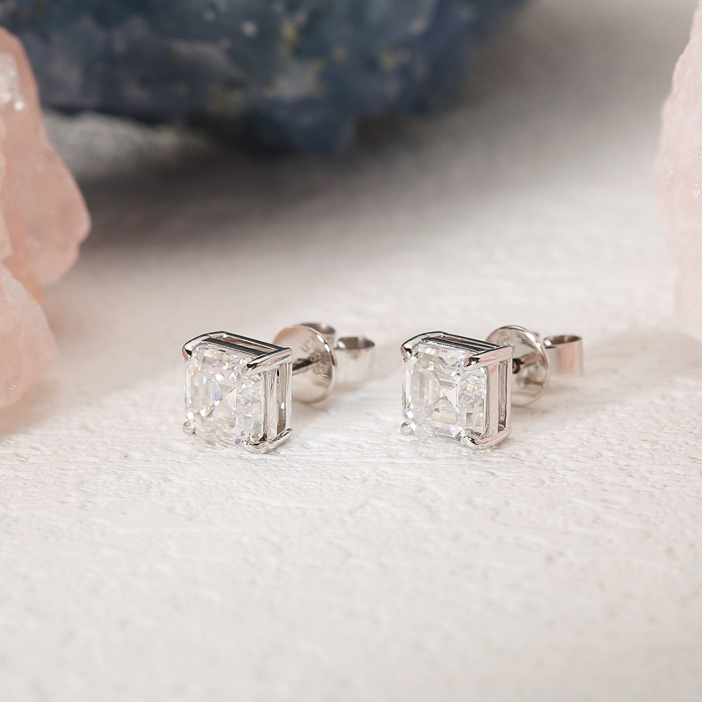 2.0 TCW Asscher Moissanite Diamond Solitaire Stud Earrings - farrellouise