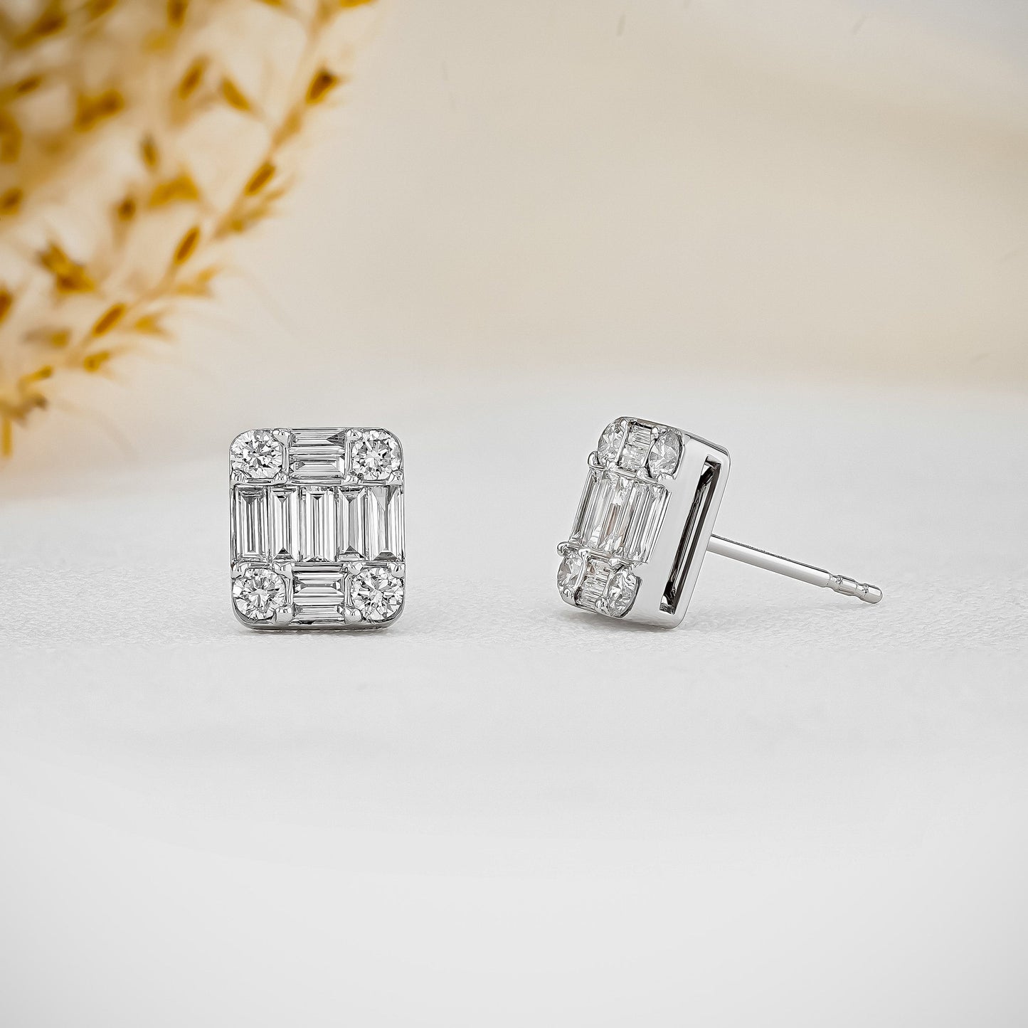 0.99 TCW Baguette & Round Moissanite Diamond Stud Earrings - farrellouise