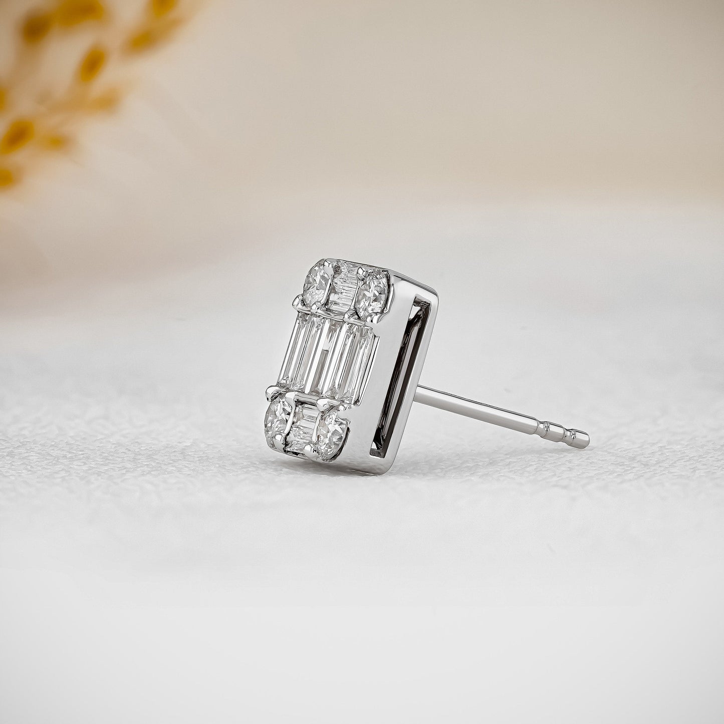 0.99 TCW Baguette & Round Moissanite Diamond Stud Earrings - farrellouise
