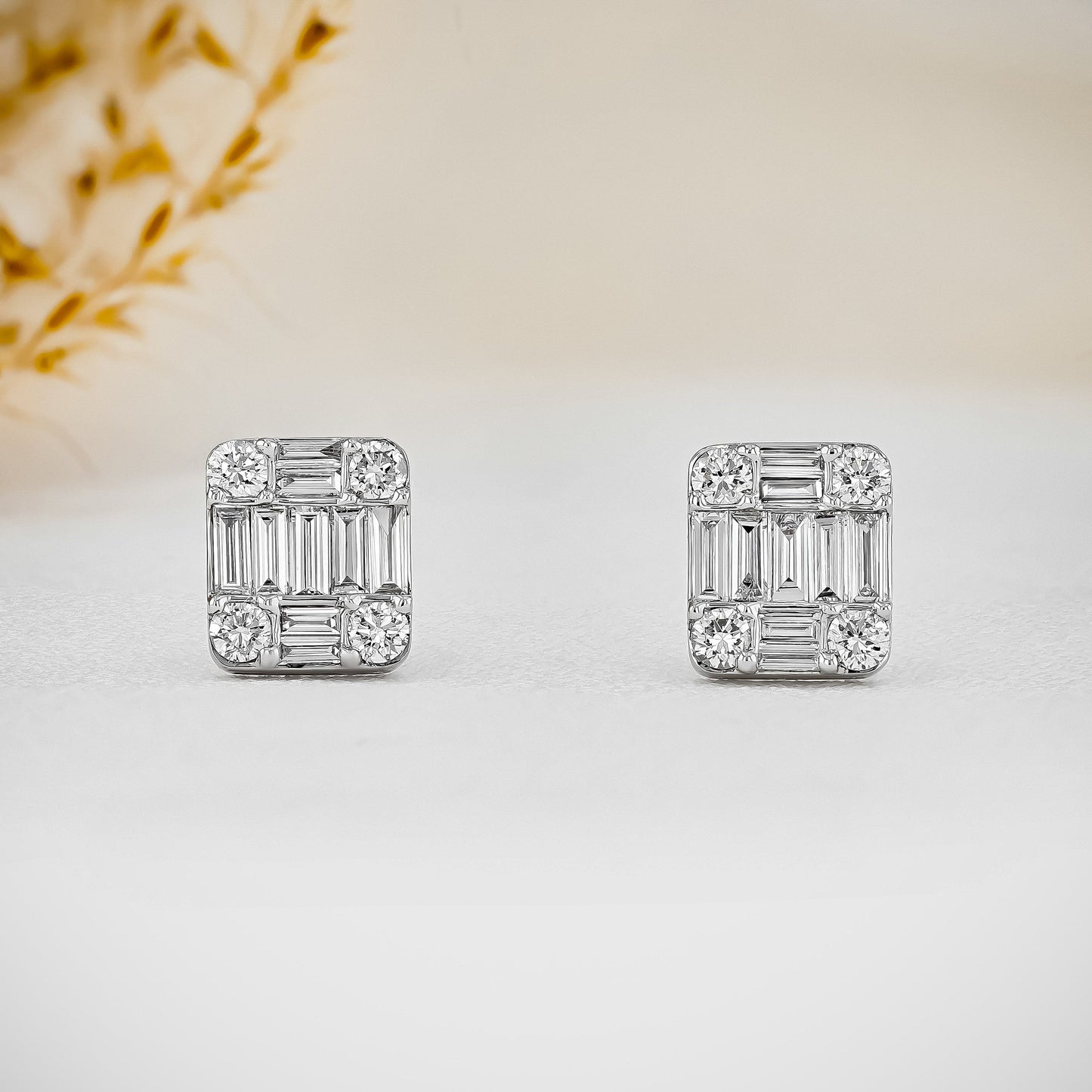 0.99 TCW Baguette & Round Moissanite Diamond Stud Earrings - farrellouise