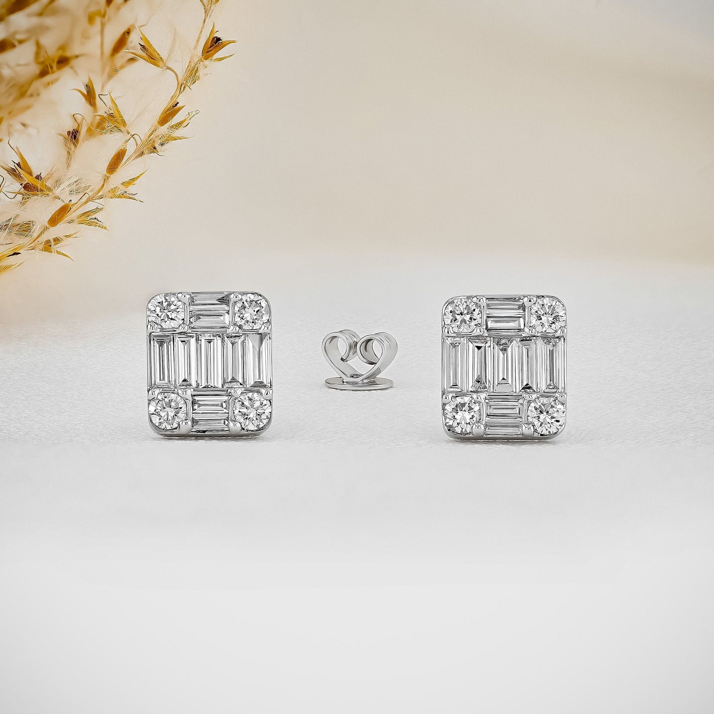 0.99 TCW Baguette & Round Moissanite Diamond Stud Earrings - farrellouise