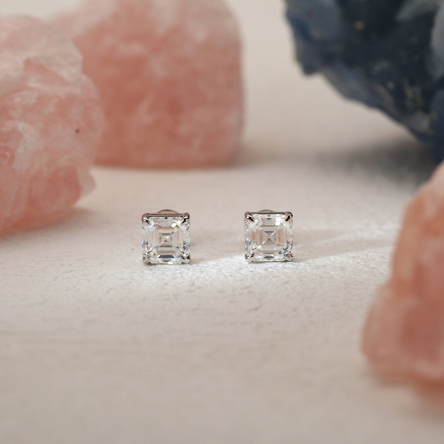 2.0 TCW Asscher Moissanite Diamond Solitaire Stud Earrings - farrellouise