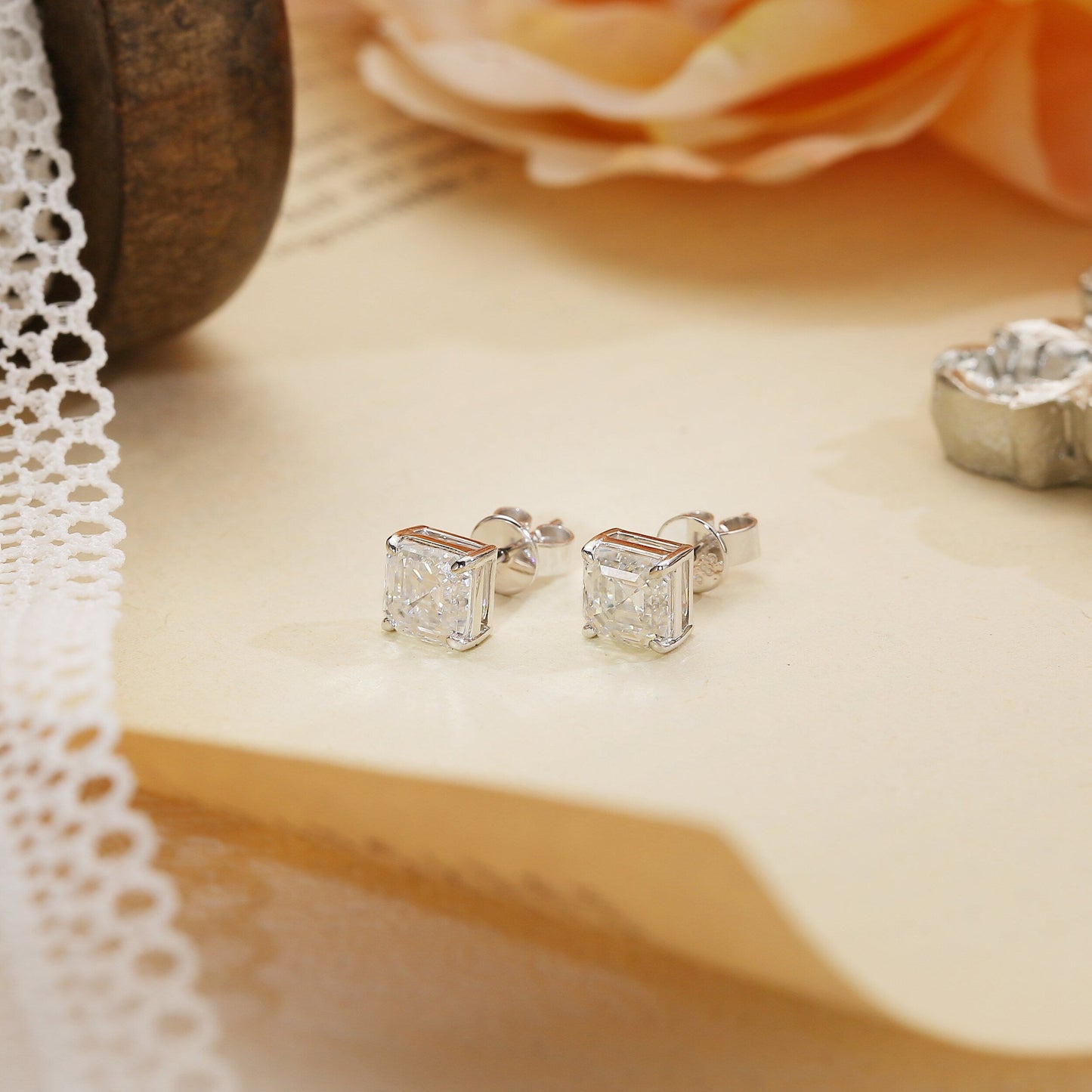 2.0 TCW Asscher Moissanite Diamond Solitaire Stud Earrings - farrellouise