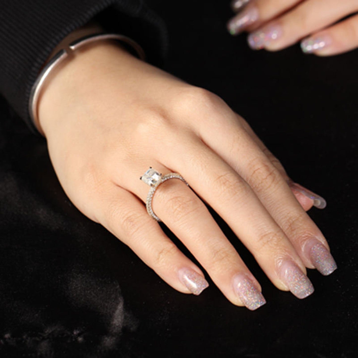 3.65 CT Radiant Moissanite Hidden Halo Pave Setting Engagement Ring - farrellouise