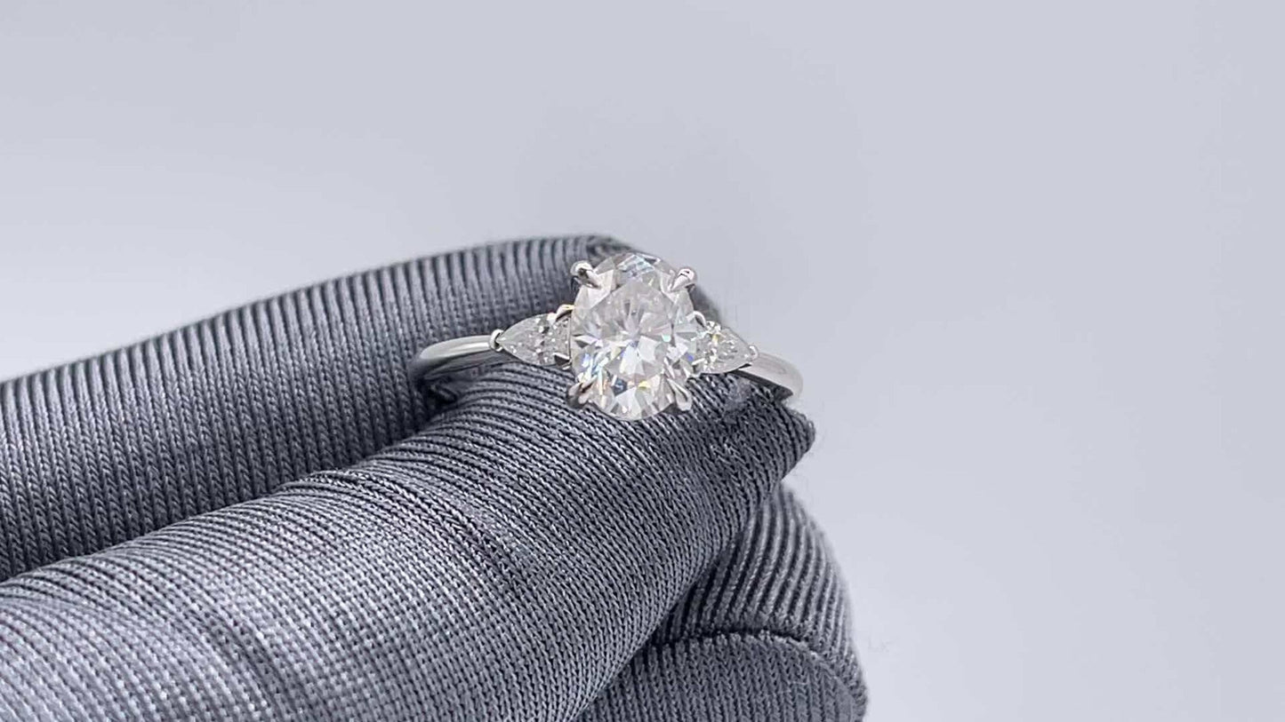 2.78 CT Oval Moissanite Three Stone Engagement Ring - farrellouise