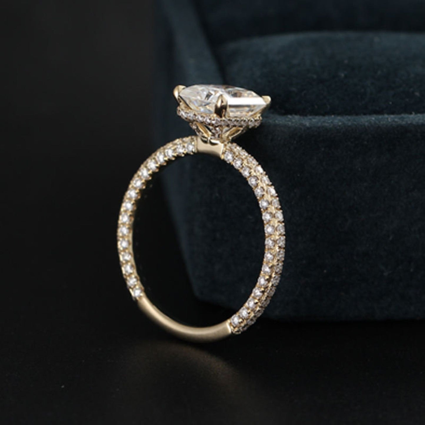 3.65 CT Radiant Moissanite Hidden Halo Pave Setting Engagement Ring - farrellouise