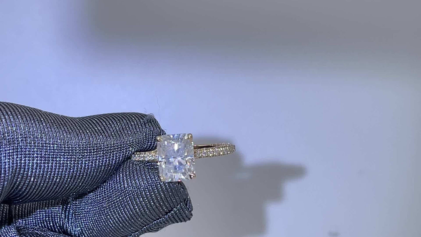 3.65 CT Radiant Moissanite Hidden Halo Pave Setting Engagement Ring - farrellouise